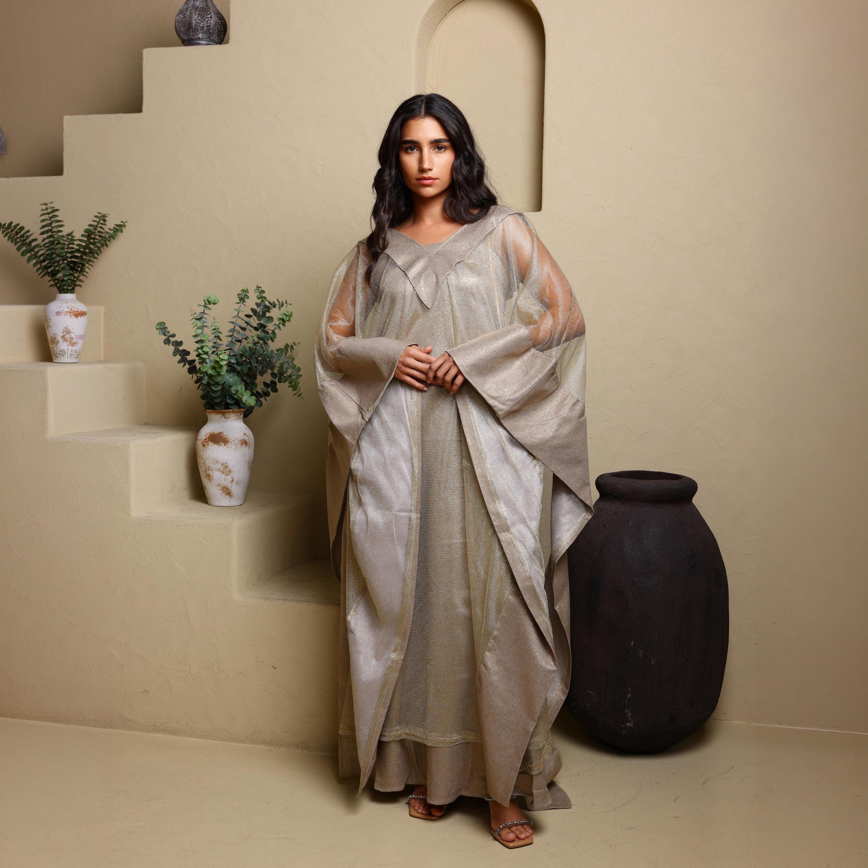 جلابية سهرة نسائية بأسلوب القفطان مع طبقة علوية شفافة من إكسا-women-arabicclothing-jalabiyas-image-1