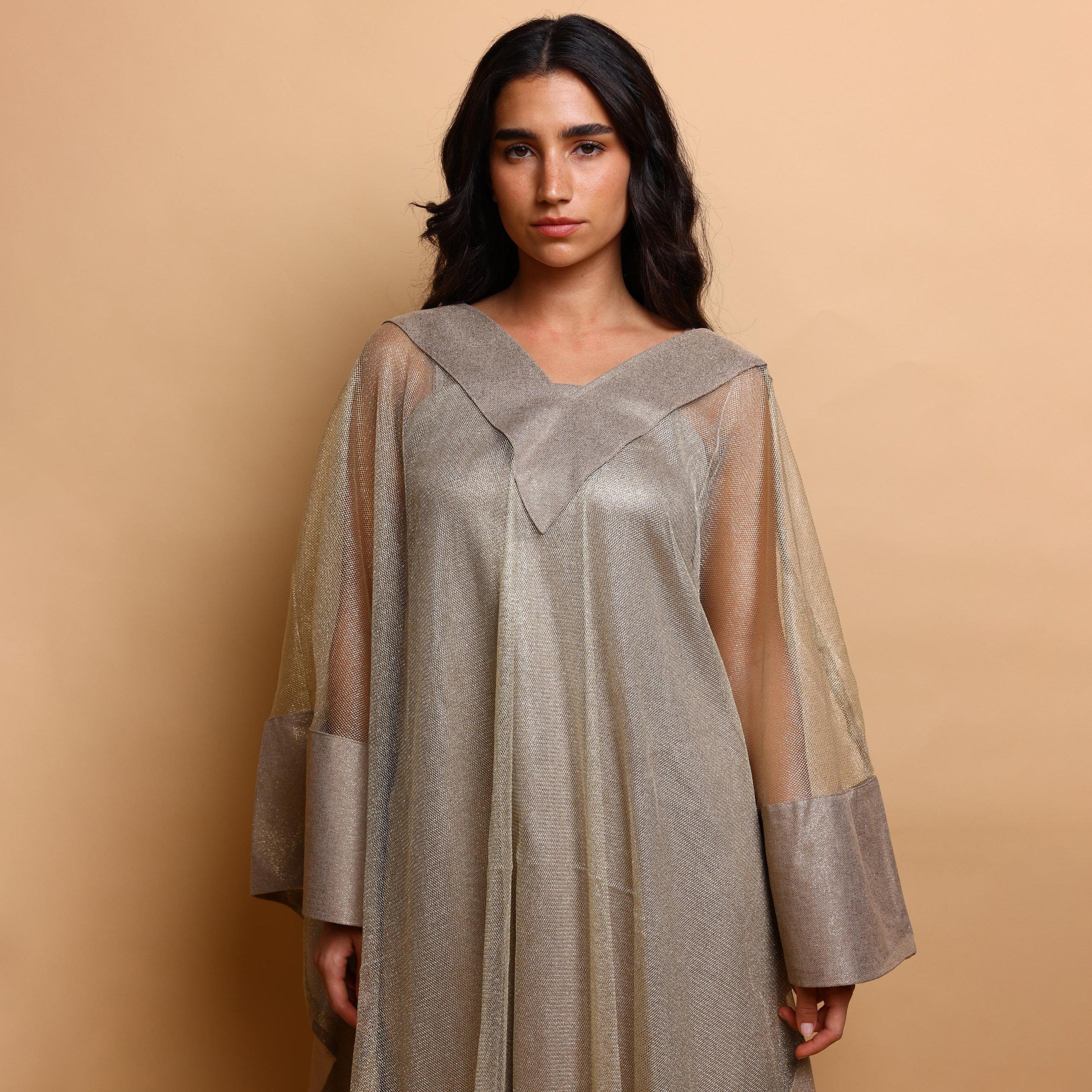 جلابية سهرة نسائية بأسلوب القفطان مع طبقة علوية شفافة من إكسا-women-arabicclothing-jalabiyas-image-2
