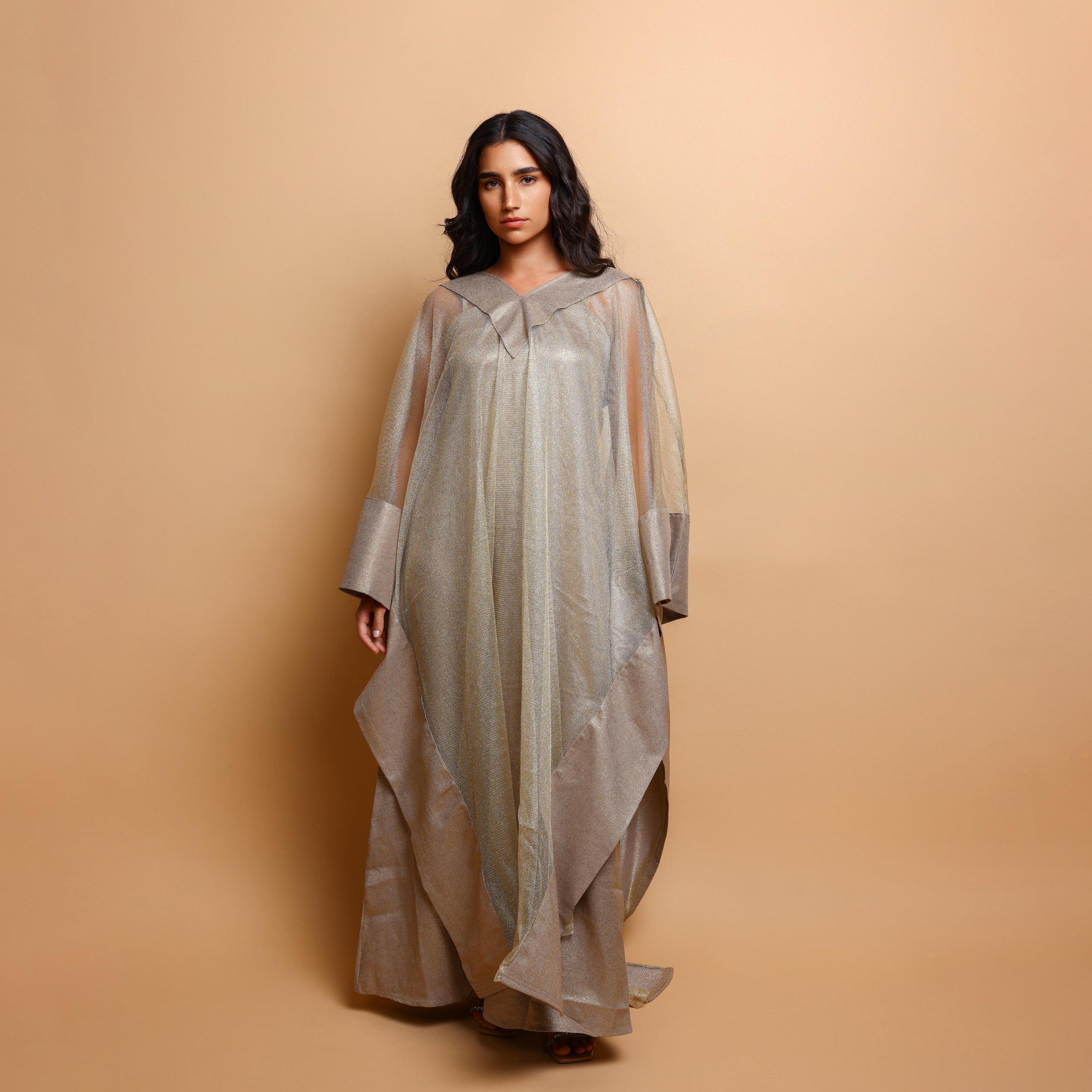 جلابية سهرة نسائية بأسلوب القفطان مع طبقة علوية شفافة من إكسا-women-arabicclothing-jalabiyas-image-3