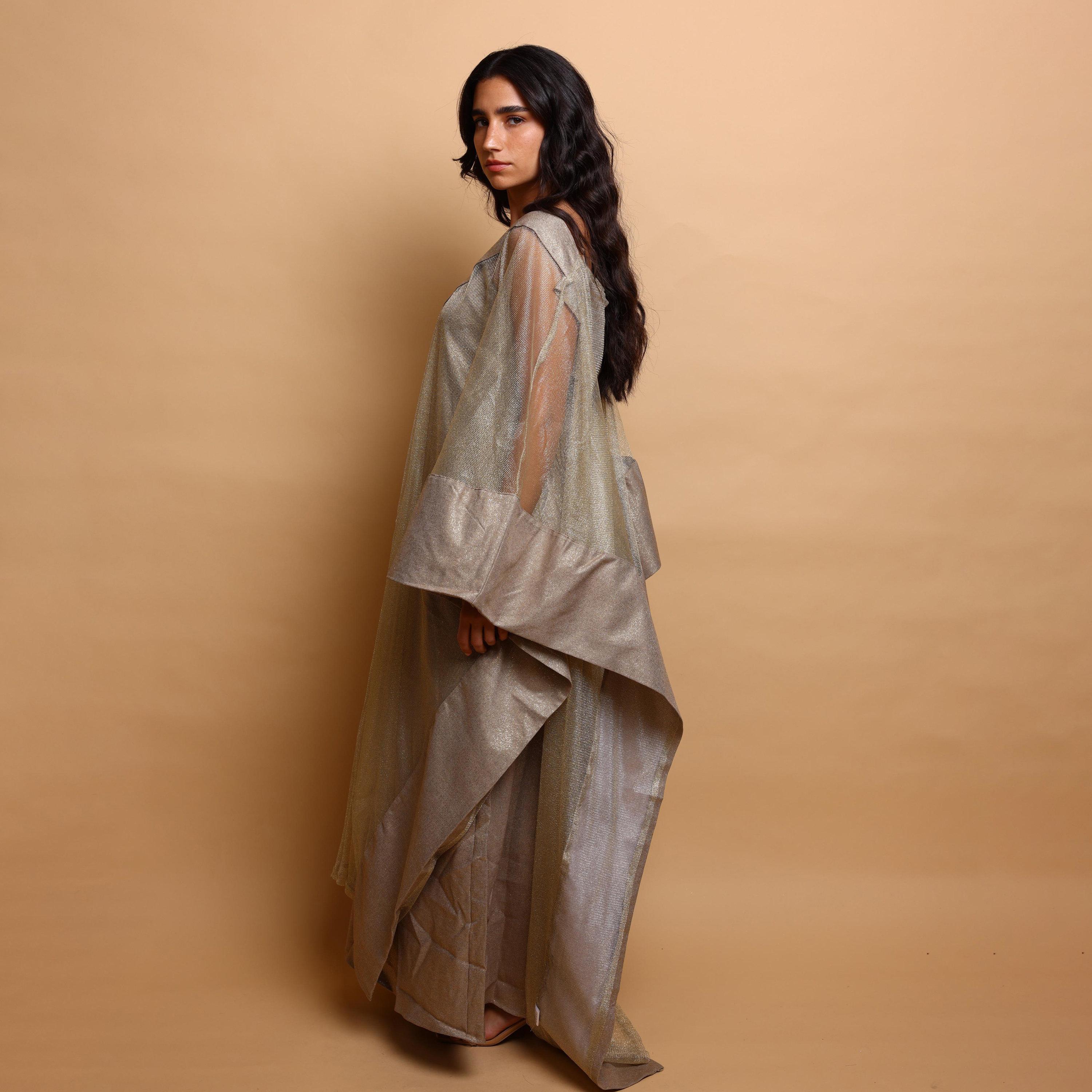 جلابية سهرة نسائية بأسلوب القفطان مع طبقة علوية شفافة من إكسا-women-arabicclothing-jalabiyas-image-4