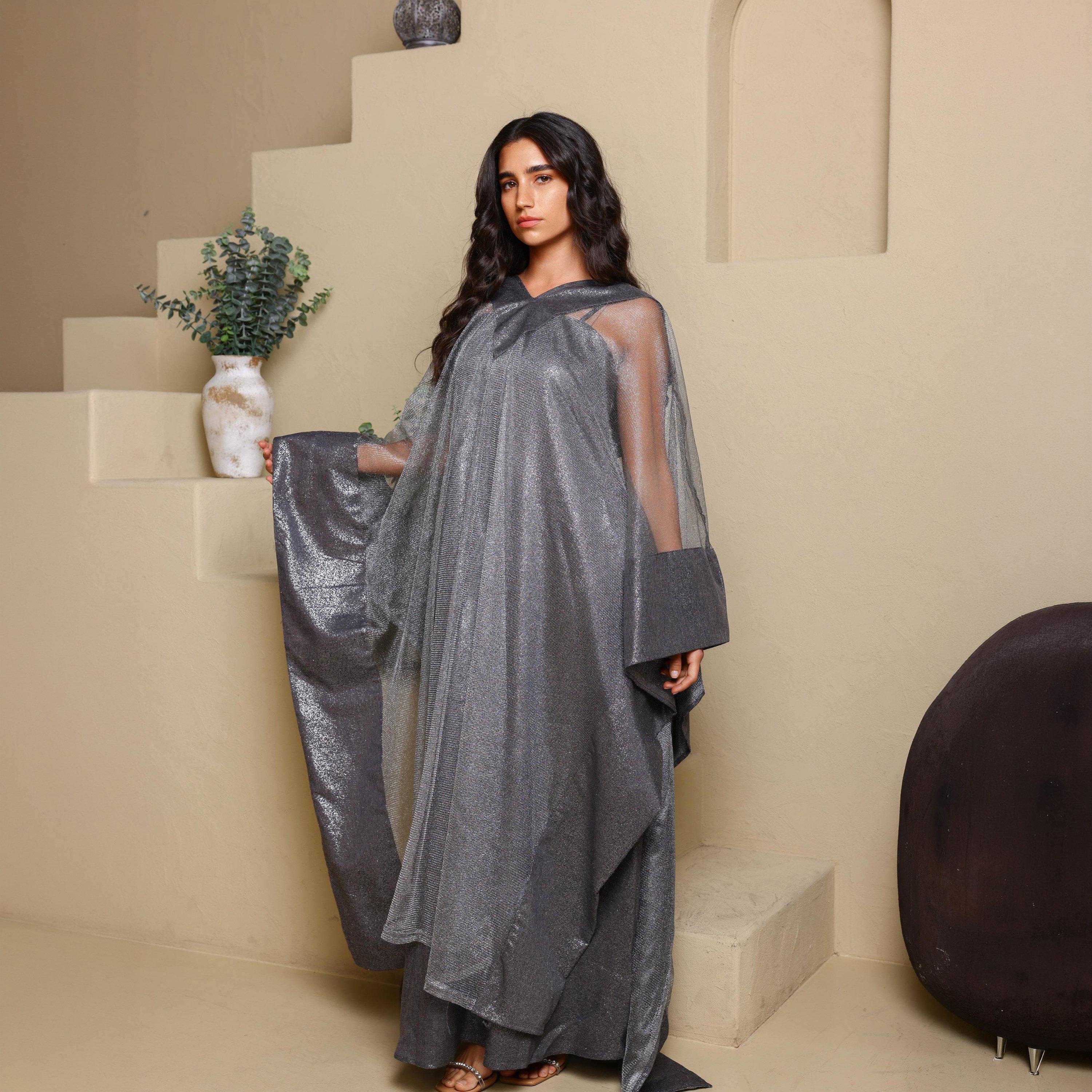 جلابية سهرة نسائية بأسلوب القفطان مع طبقة علوية شفافة من إكسا-women-arabicclothing-jalabiyas-image-1