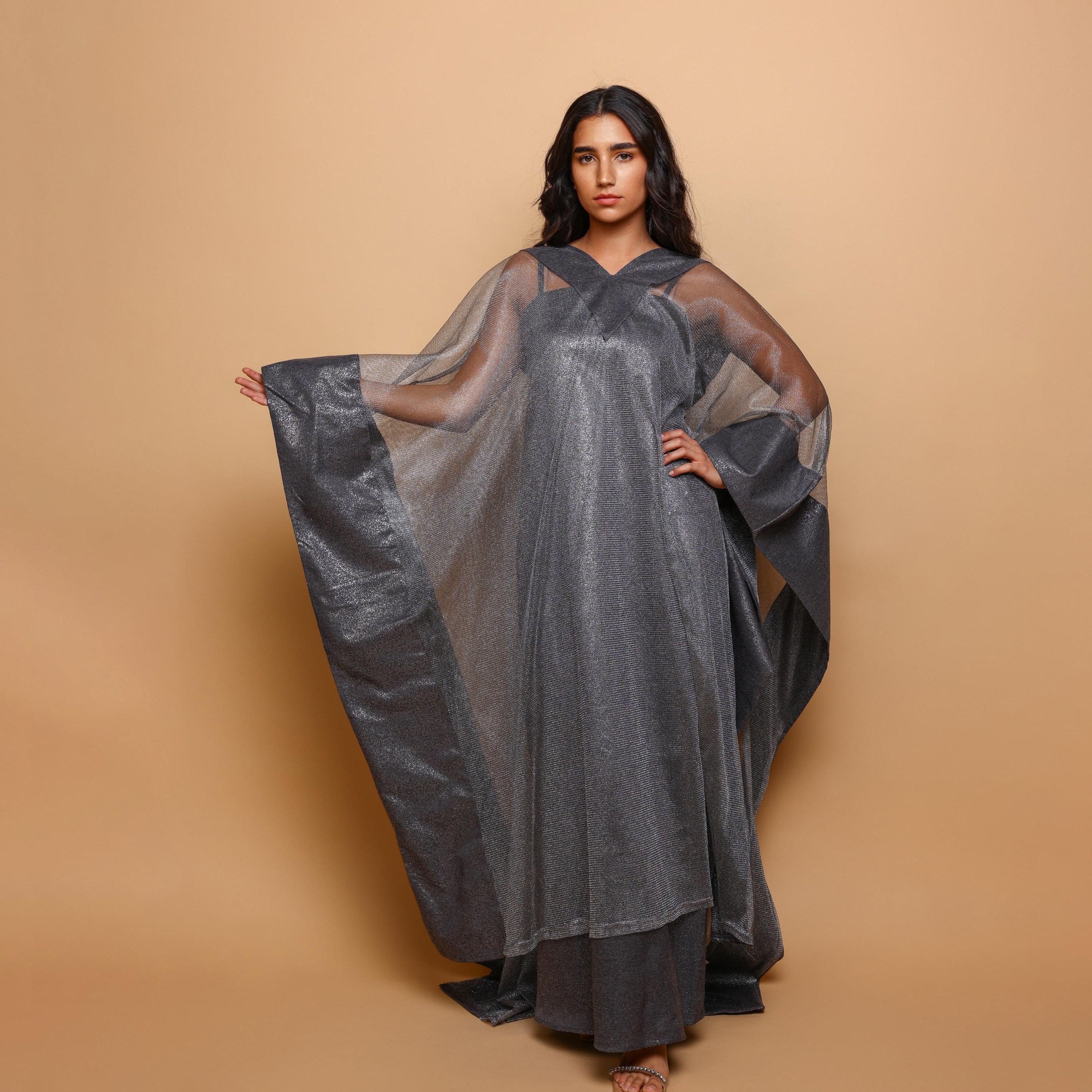 جلابية سهرة نسائية بأسلوب القفطان مع طبقة علوية شفافة من إكسا-women-arabicclothing-jalabiyas-image-3