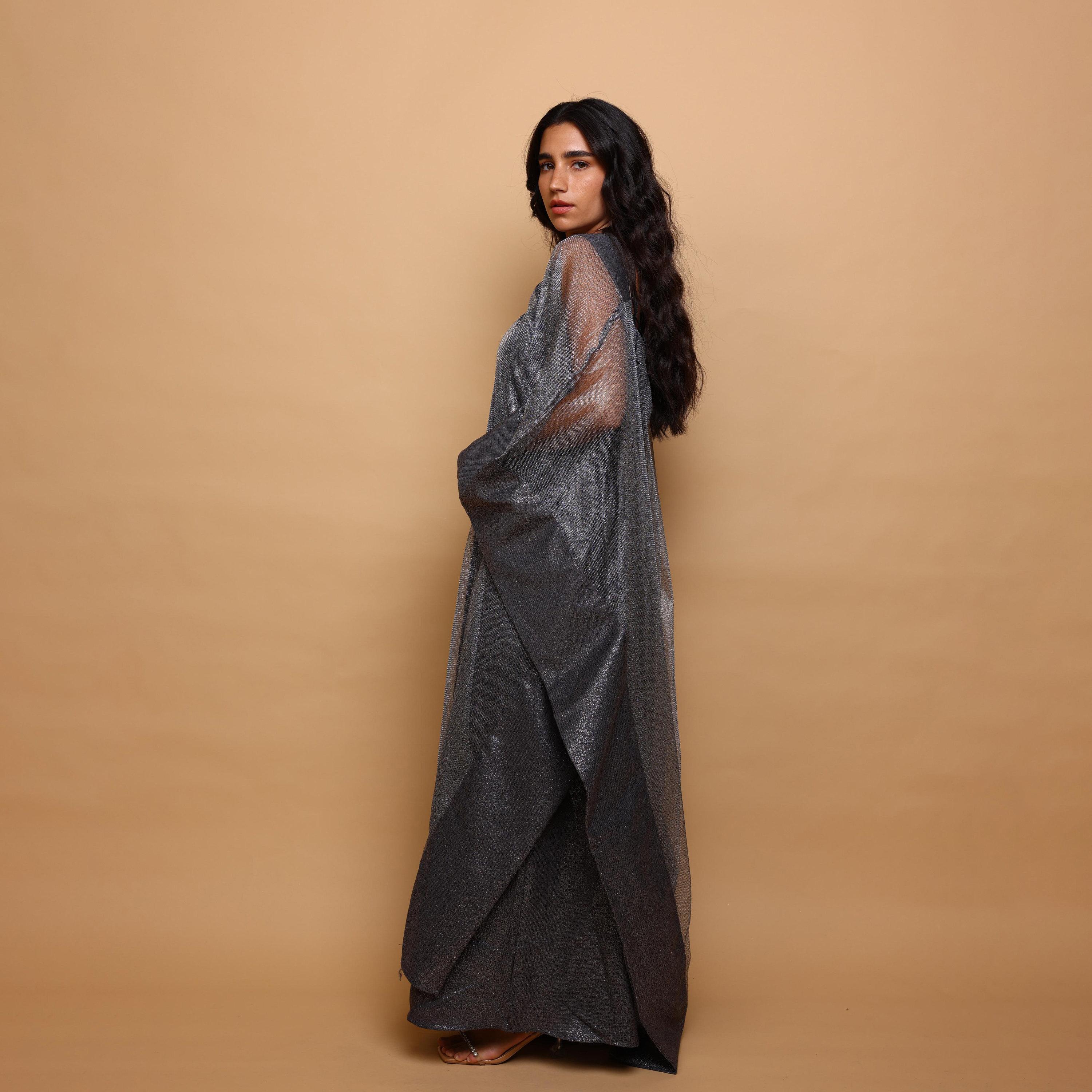 جلابية سهرة نسائية بأسلوب القفطان مع طبقة علوية شفافة من إكسا-women-arabicclothing-jalabiyas-image-4