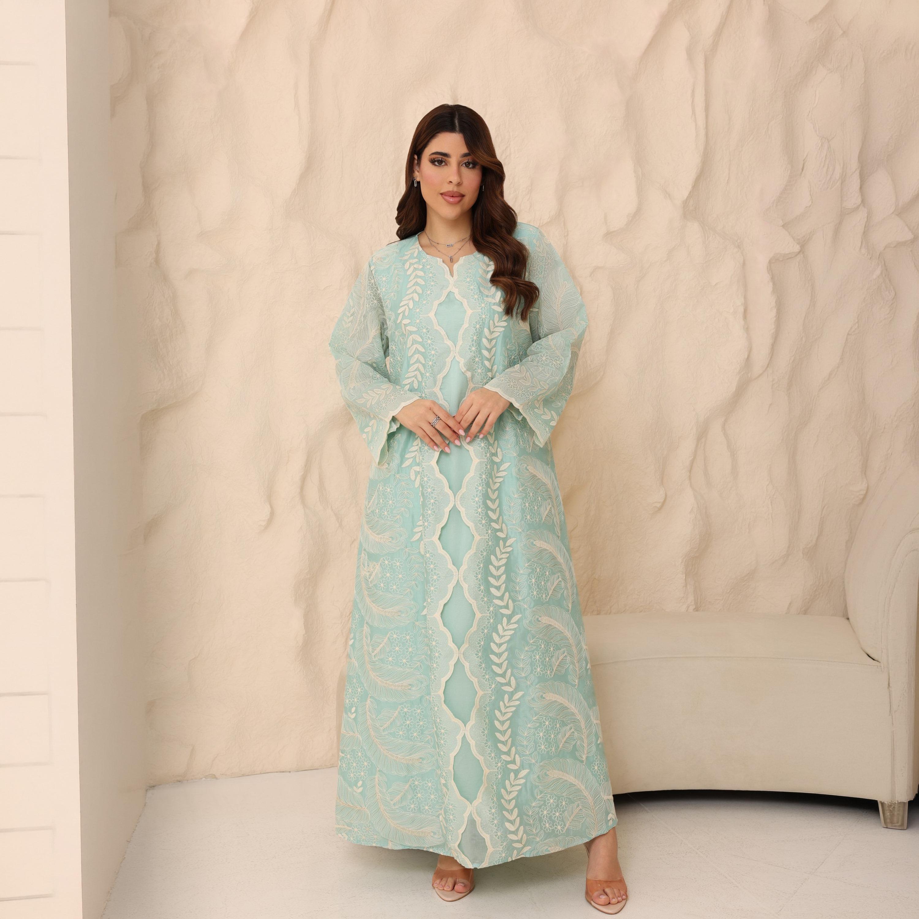 IKKXA Wide Sleeves Lace Embroidered Women's Jalabiya-women-clothing-dresses-image-1