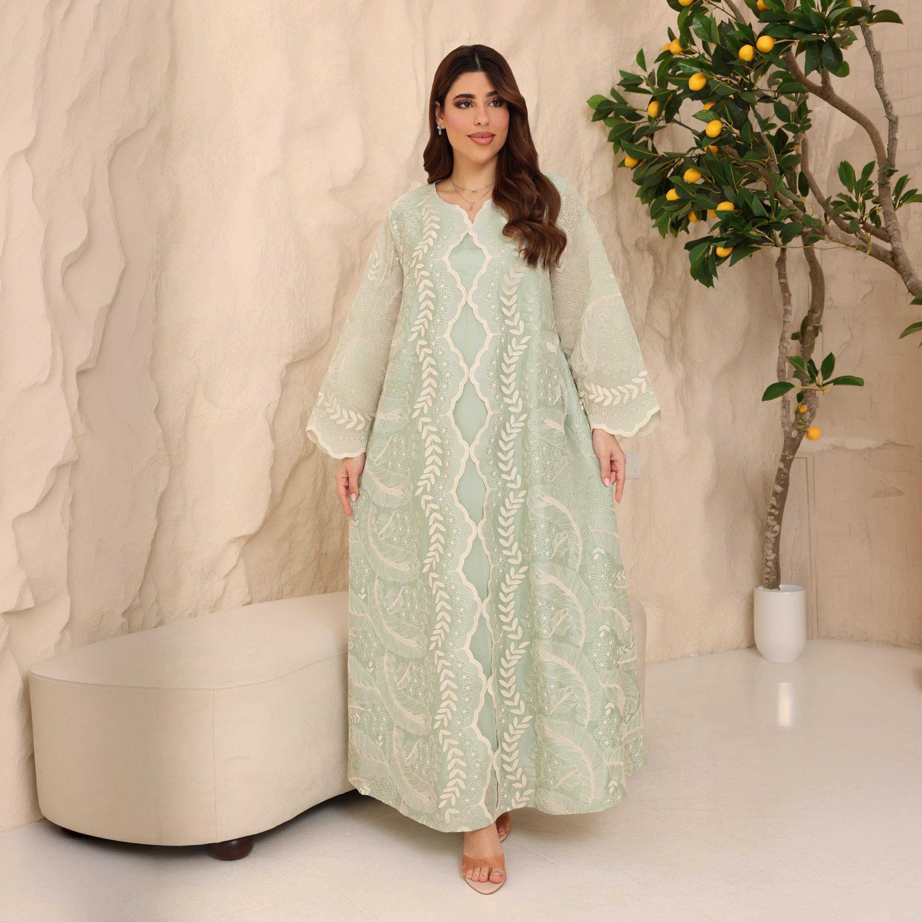 IKKXA Wide Sleeves Lace Embroidered Women's Jalabiya-women-clothing-dresses-image-1