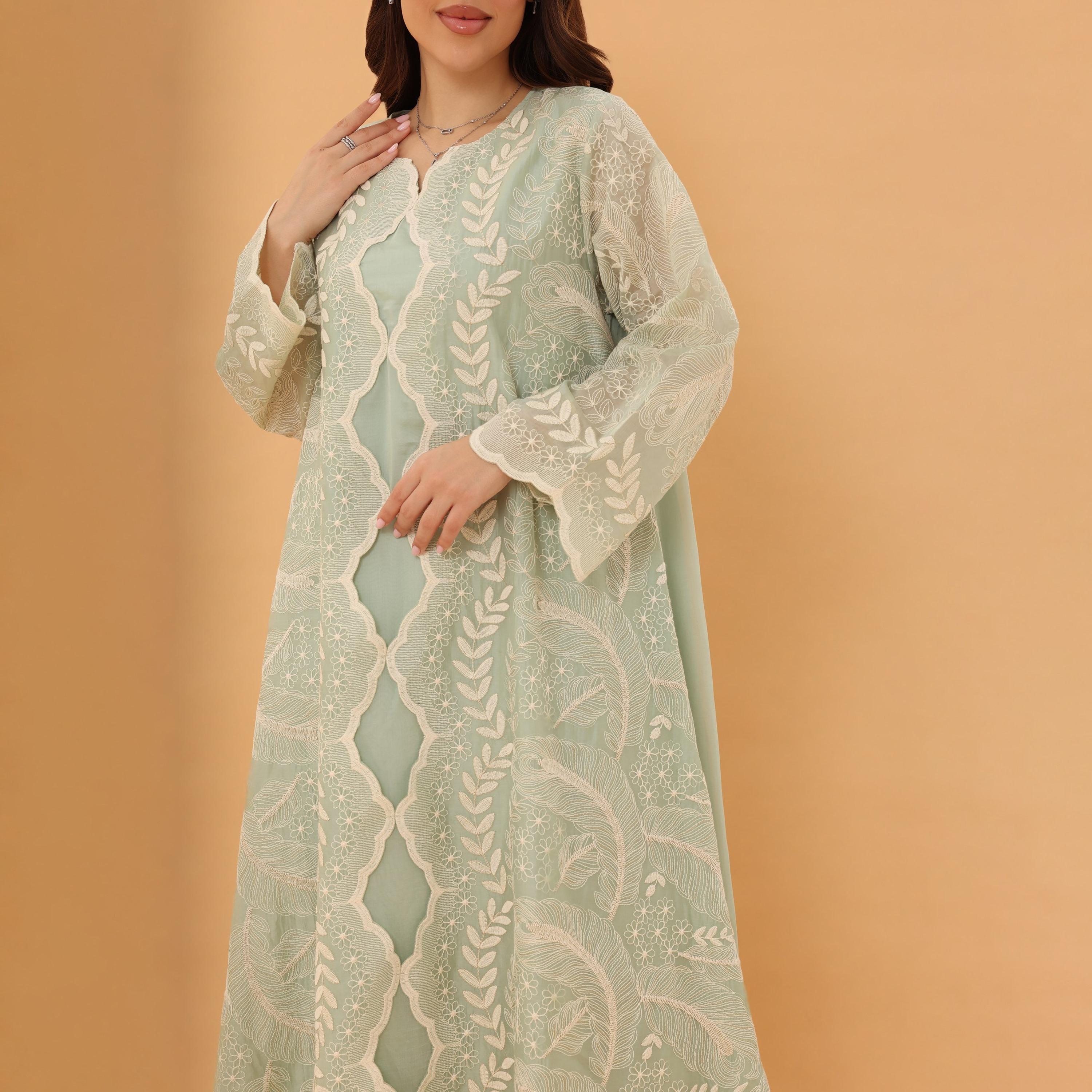 IKKXA Wide Sleeves Lace Embroidered Women's Jalabiya-women-clothing-dresses-image-2