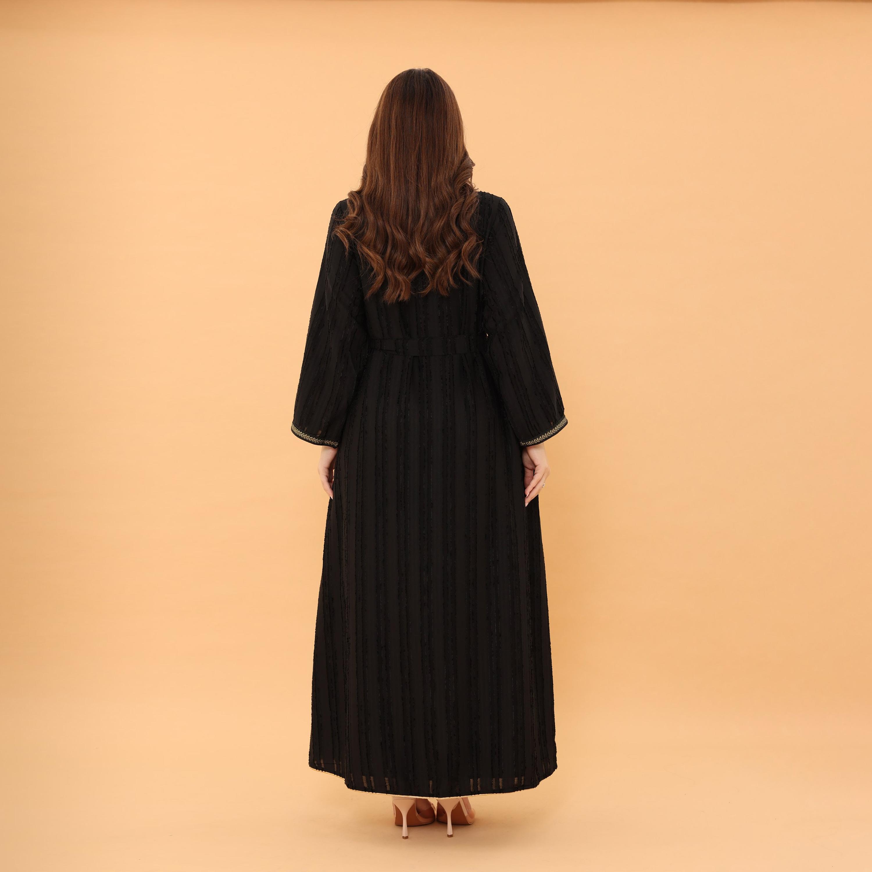 IKKXA Wide Sleeves Embroidered Front Panel and Sequined Women's Evening Jalabiya with Belt-women-arabicclothing-jalabiyas-image-4