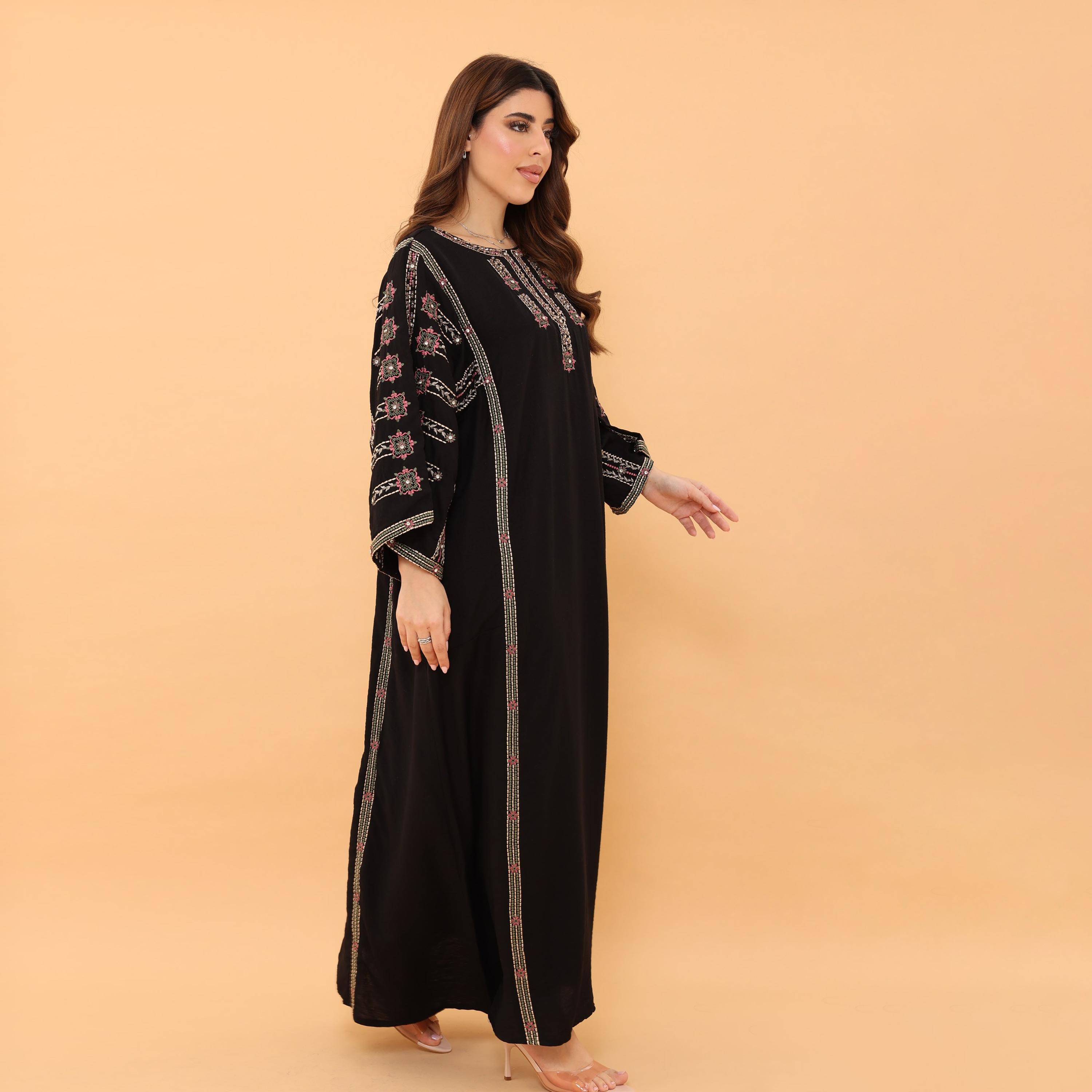 IKKXA Flared Sleeves Embroidered and Crystal Women's Jalabiya-women-arabicclothing-jalabiyas-image-3