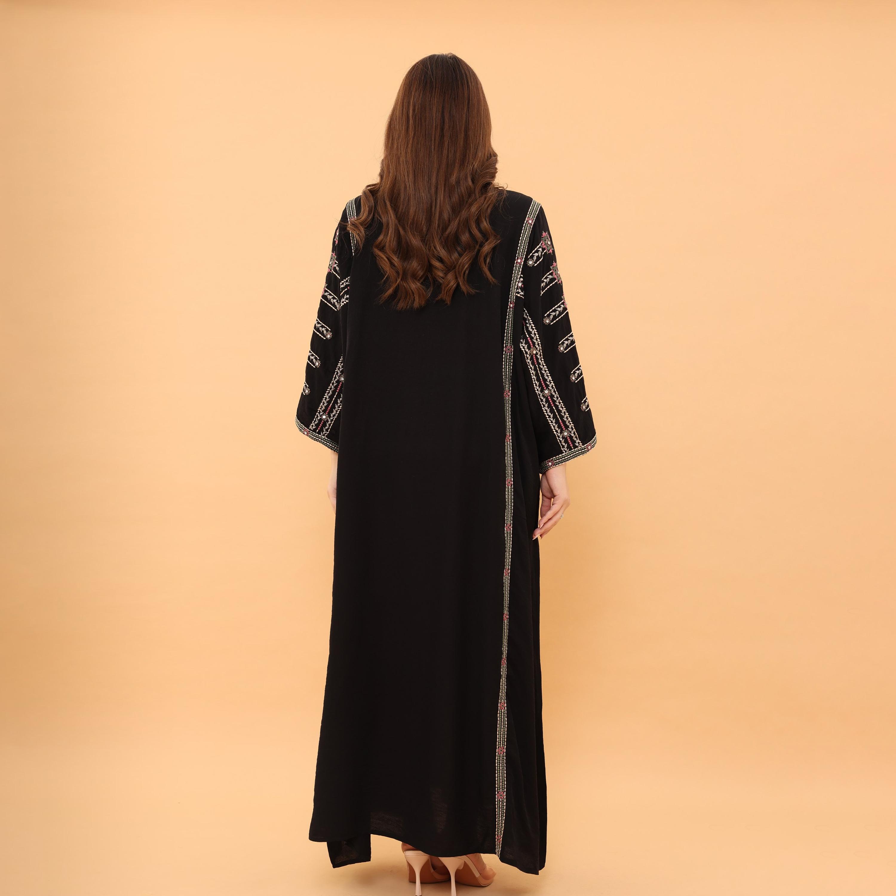 IKKXA Flared Sleeves Embroidered and Crystal Women's Jalabiya-women-arabicclothing-jalabiyas-image-5