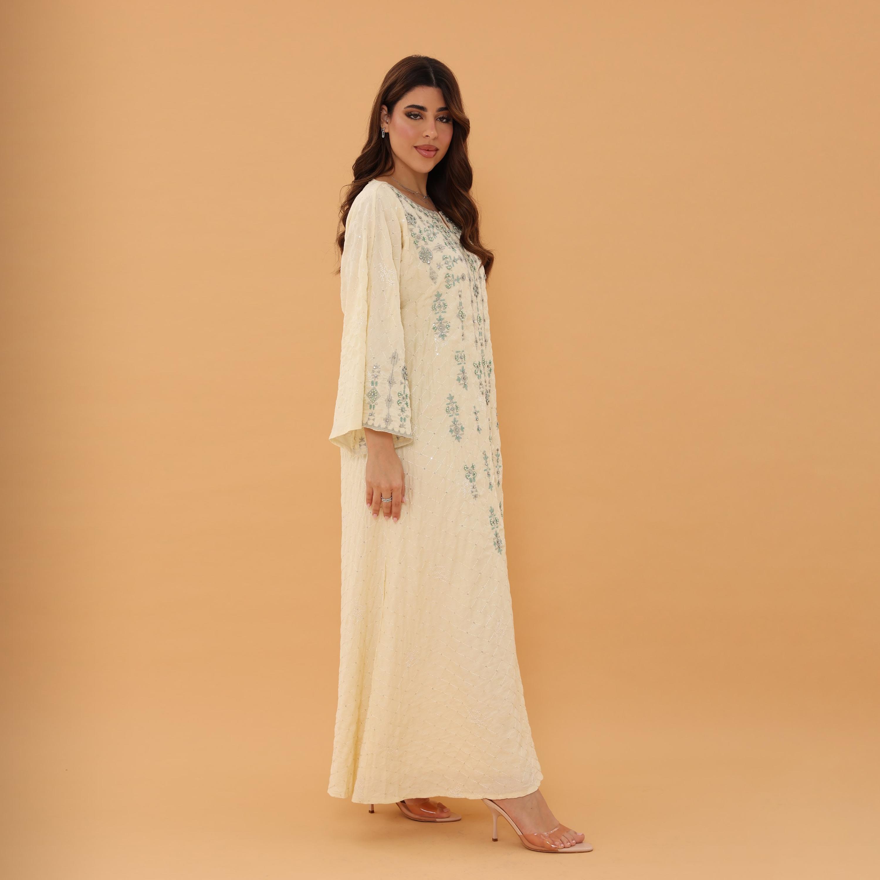 IKKXA Wide Sleeves Embroidered and Embellished Women's Jalabiya-women-arabicclothing-jalabiyas-image-3