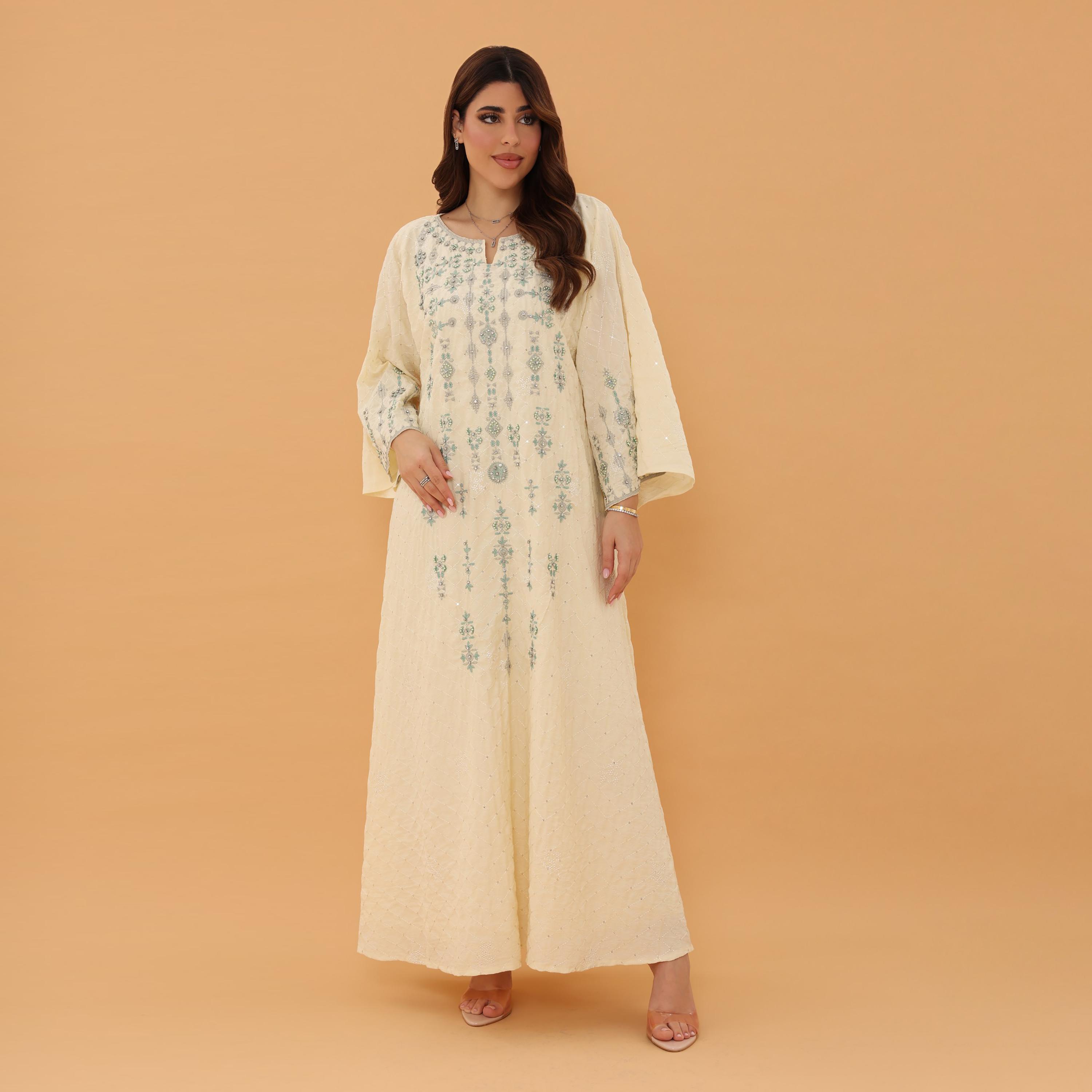 جلابية نسائية بأكمام واسعة مع تطريز وزينة من إككسا-women-arabicclothing-jalabiyas-image-19