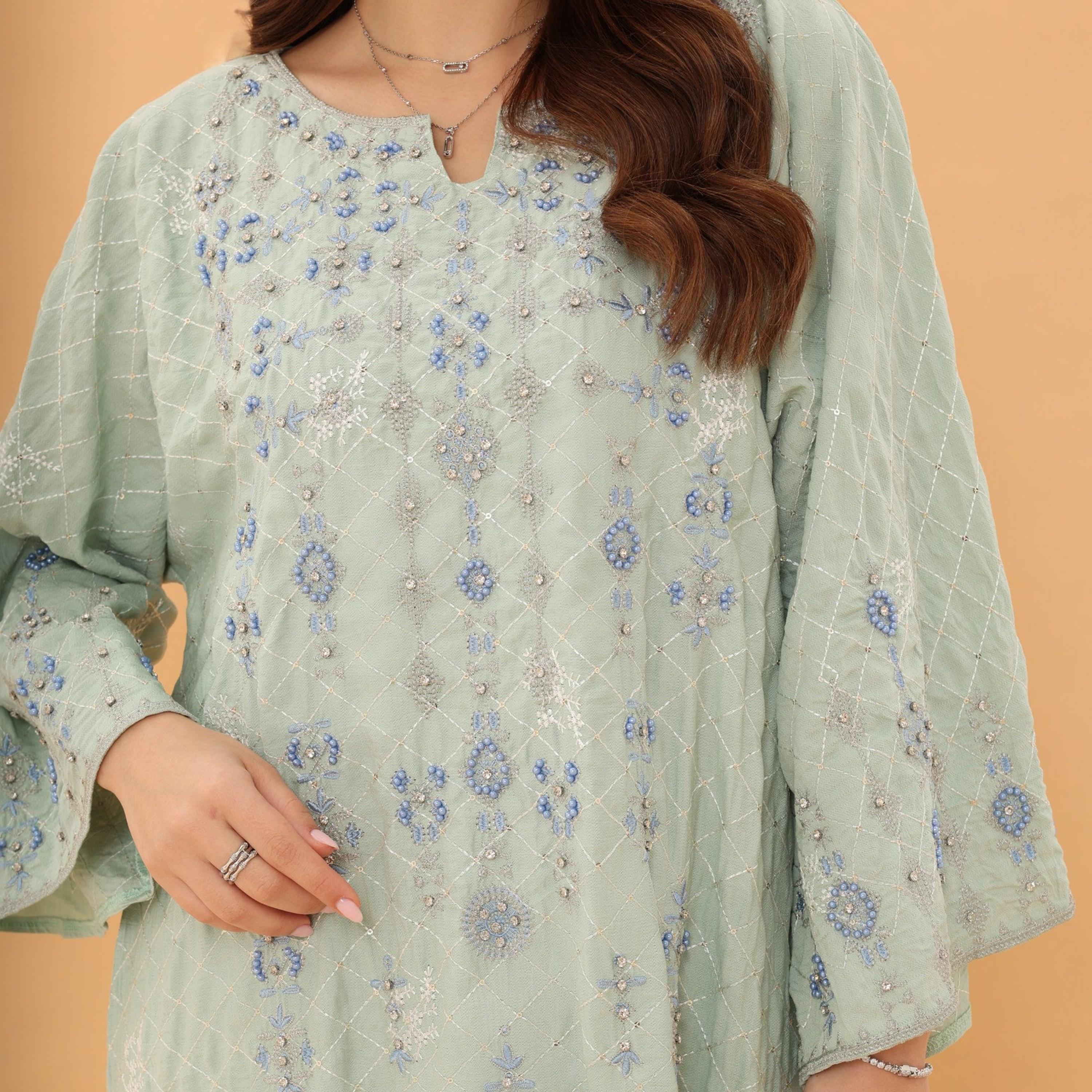 جلابية نسائية بأكمام واسعة مع تطريز وزينة من إككسا-women-arabicclothing-jalabiyas-image-8