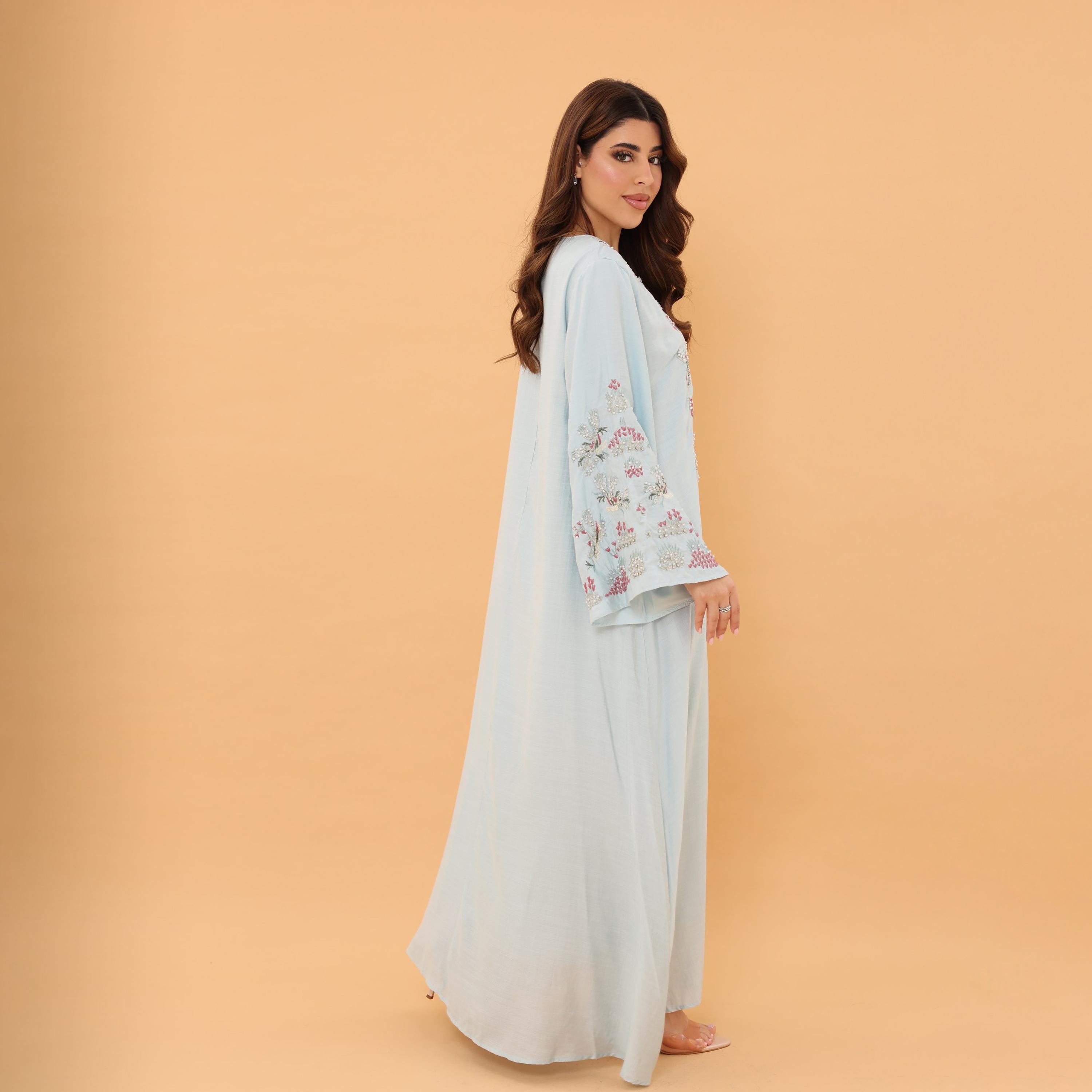 IKKXA Flared Sleeves Embroidered and Pearl Women's Evening Jalabiya-women-arabicclothing-jalabiyas-image-3