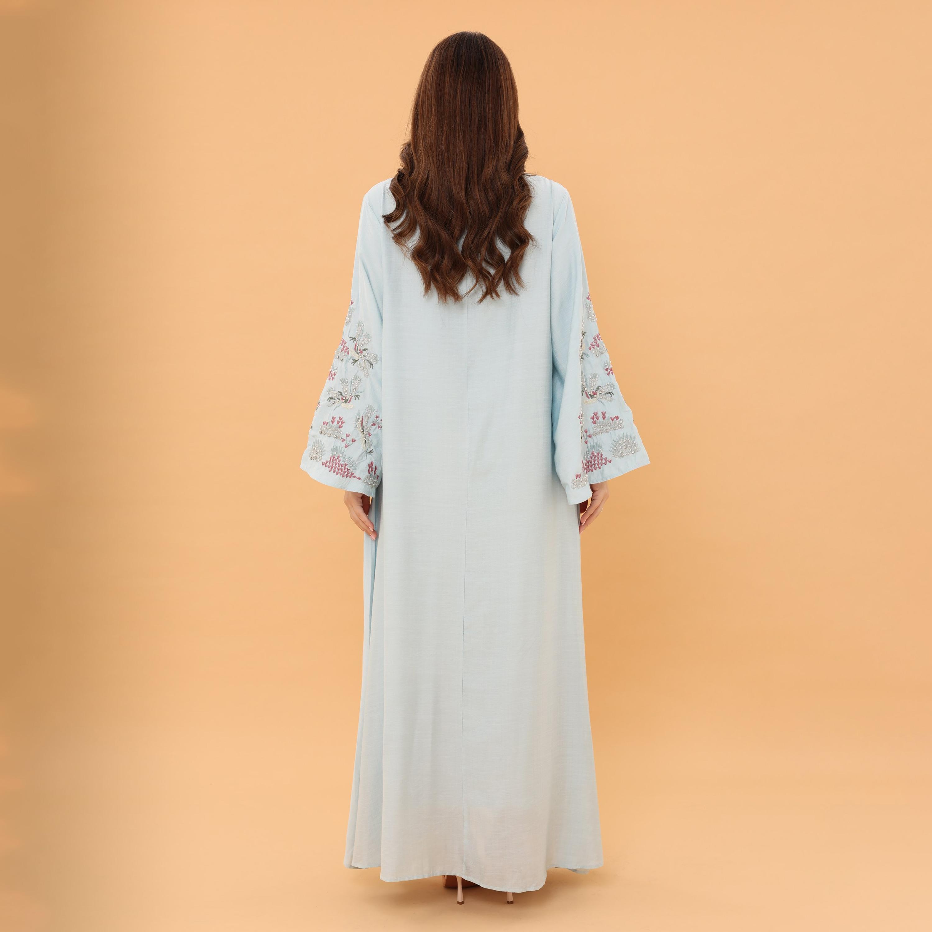 IKKXA Flared Sleeves Embroidered and Pearl Women's Evening Jalabiya-women-arabicclothing-jalabiyas-image-5