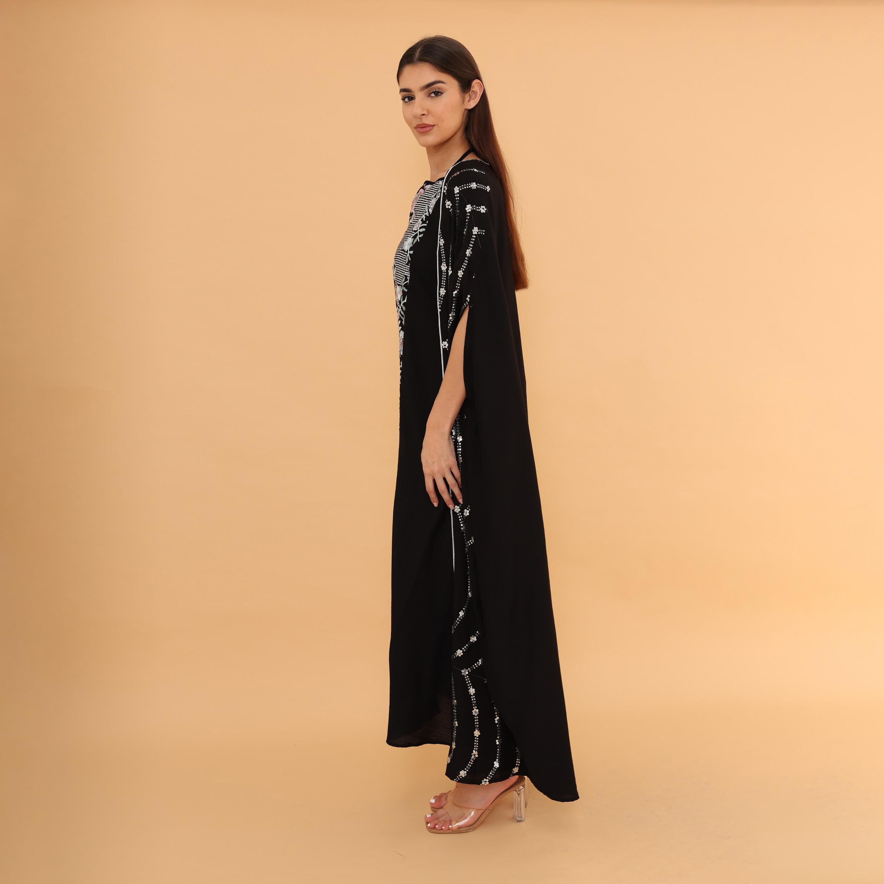 IKKXA Flora Embroidered and Sequined Women's Evening Jalabiya with Cape Overlay-women-clothing-dresses-image-3