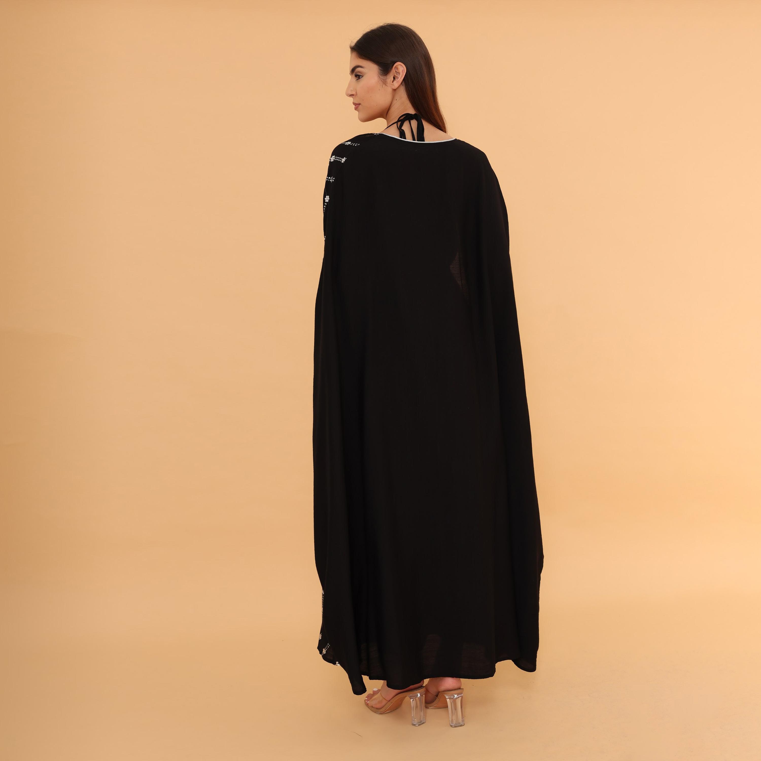 IKKXA Flora Embroidered and Sequined Women's Evening Jalabiya with Cape Overlay-women-clothing-dresses-image-5