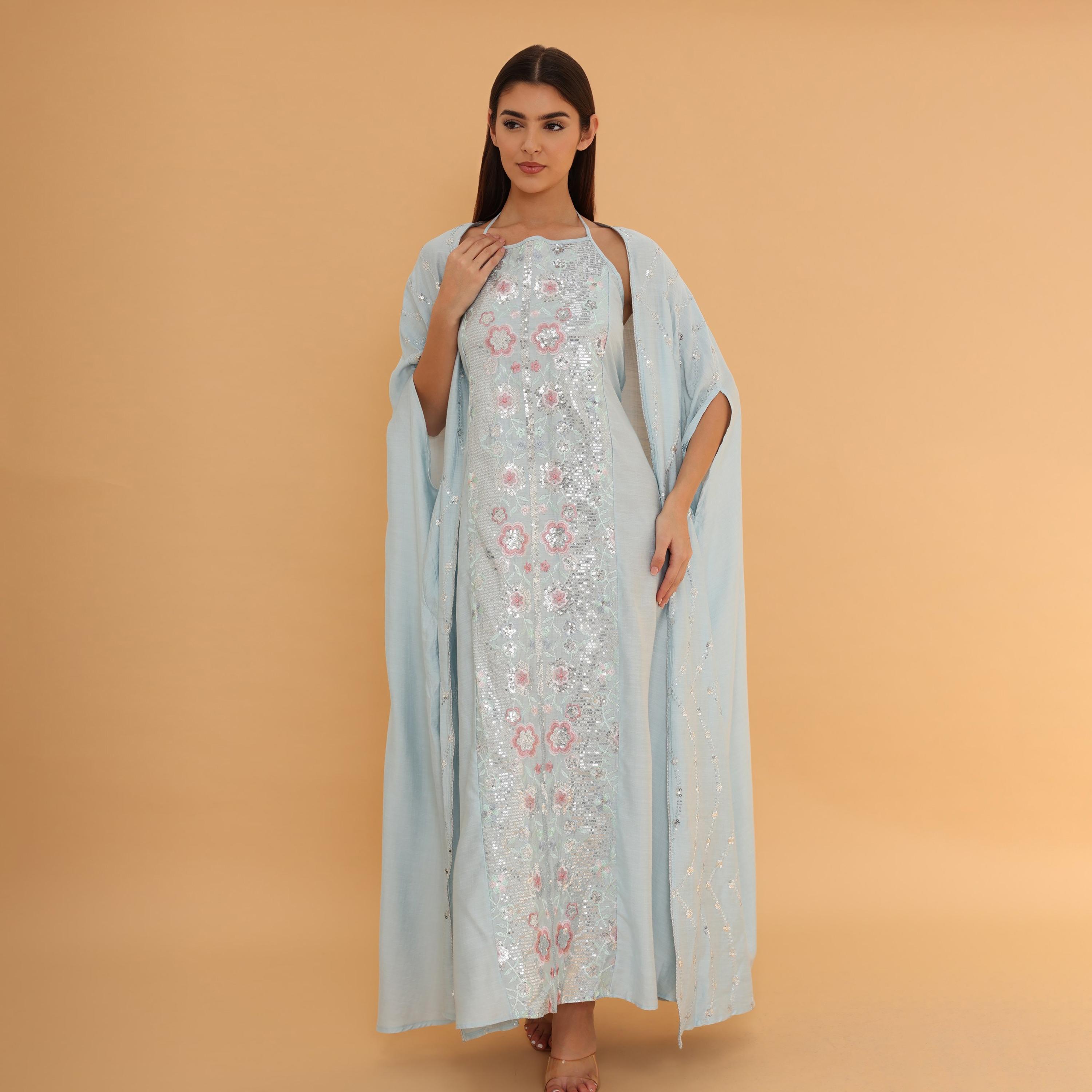 جلابية سهرة نسائية بتطريز "فلورا" و"سيكوين" مع طبقة "كيب" علوية من إككسا-women-clothing-dresses-image-4