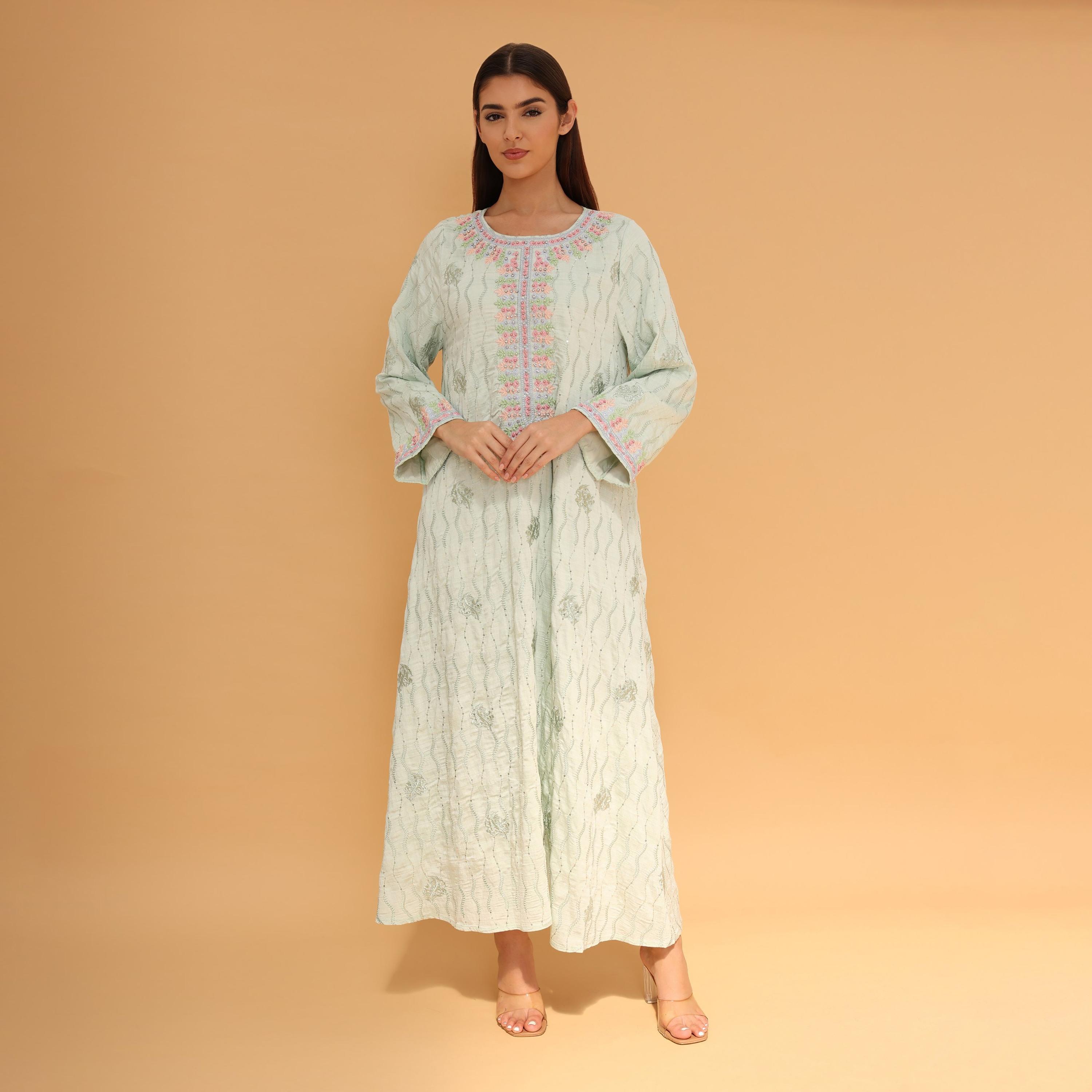 IKKXA All Over Embroidered and Sequined Women's Jalabiya-women-arabicclothing-jalabiyas-image-9