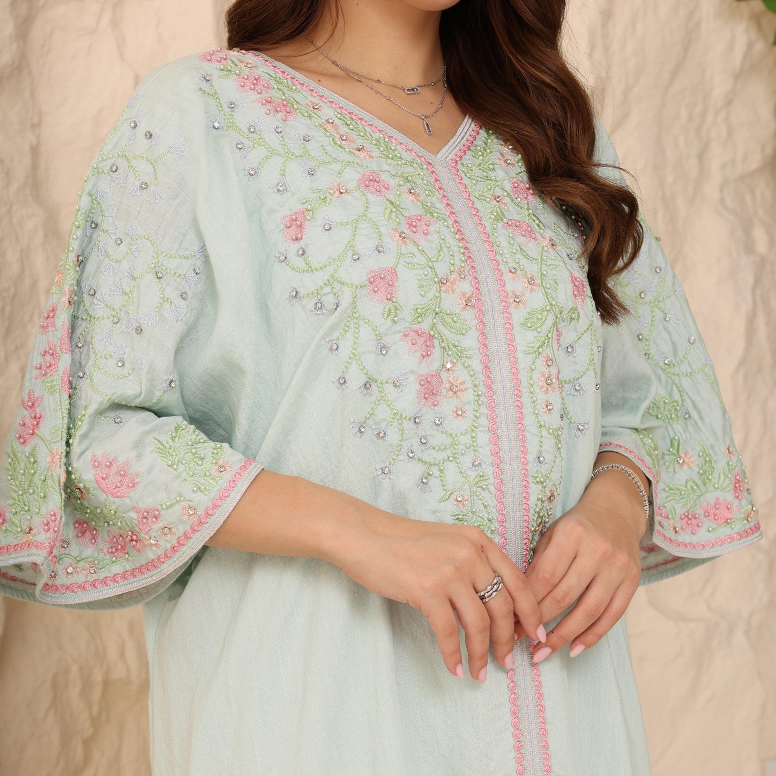IKKXA Flared Sleeves Embroidered and Embellished Women's Jalabiya-women-arabicclothing-jalabiyas-image-2