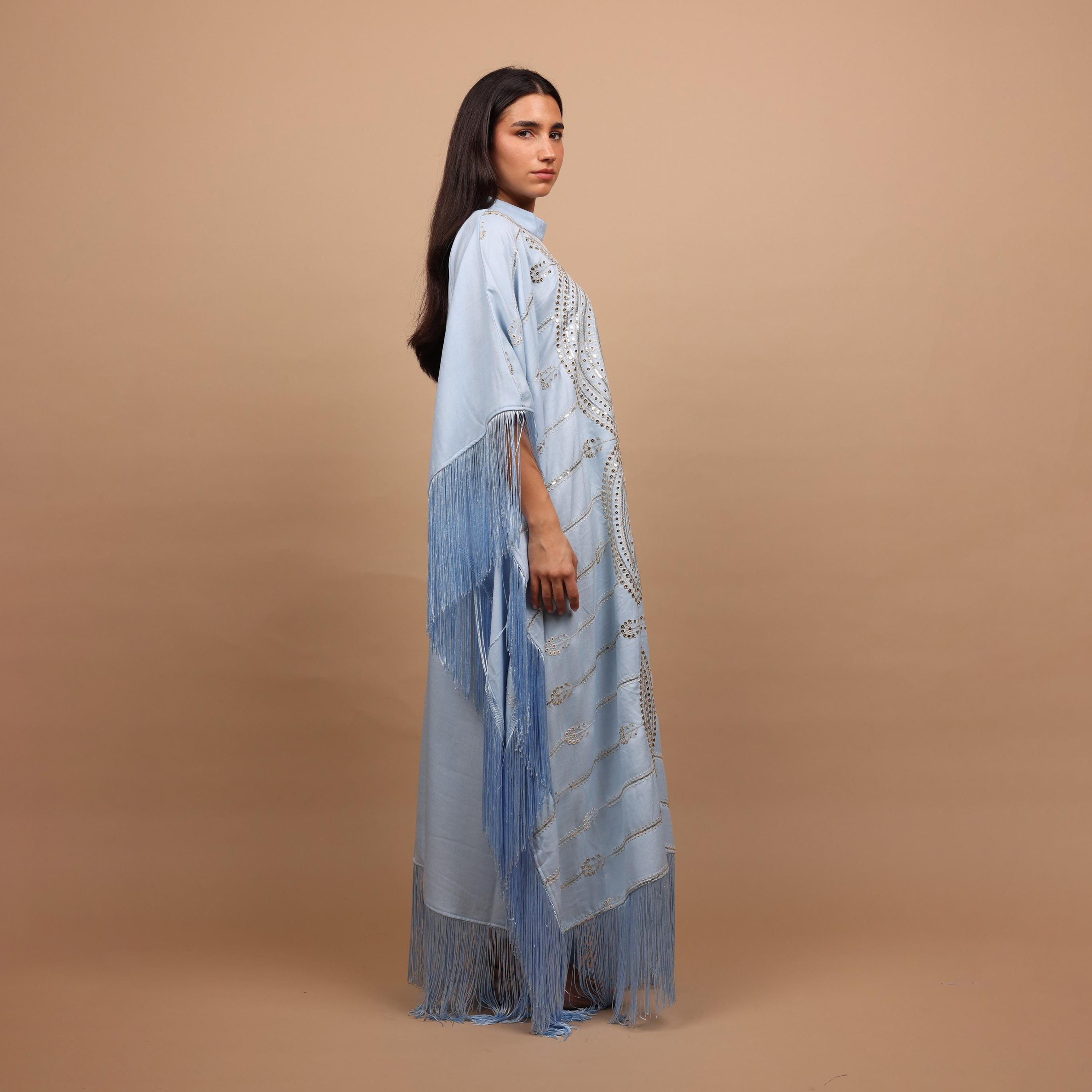 IKKXA Mandala Embroidred & Sequined Mock Neck Kaftan Sleeves Women's Evening Jalabiya-women-arabicclothing-jalabiyas-image-3