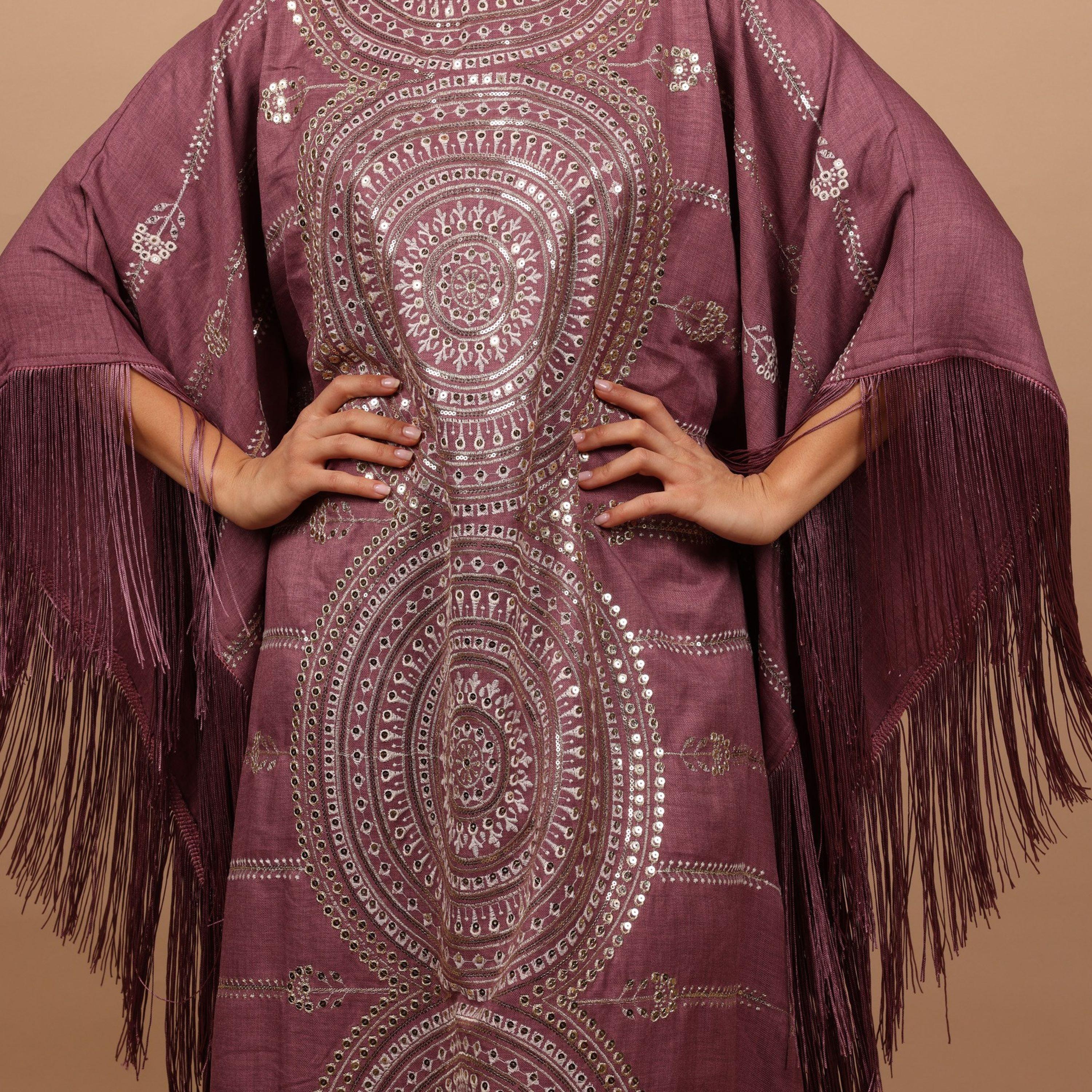 IKKXA Mandala Embroidred & Sequined Mock Neck Kaftan Sleeves Women's Evening Jalabiya-women-arabicclothing-jalabiyas-image-2