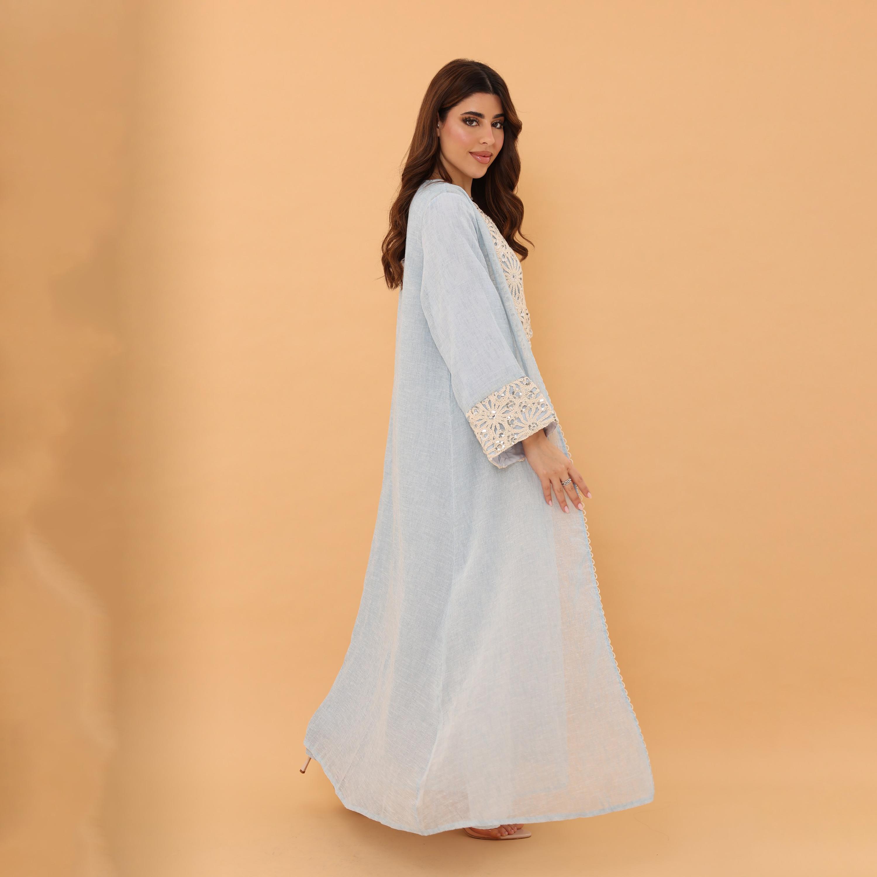 جلابية نسائية من دانتيل بتطريز زهور مع طبقة علوية "أوفرلاي" من إيككسا-women-arabicclothing-jalabiyas-image-8