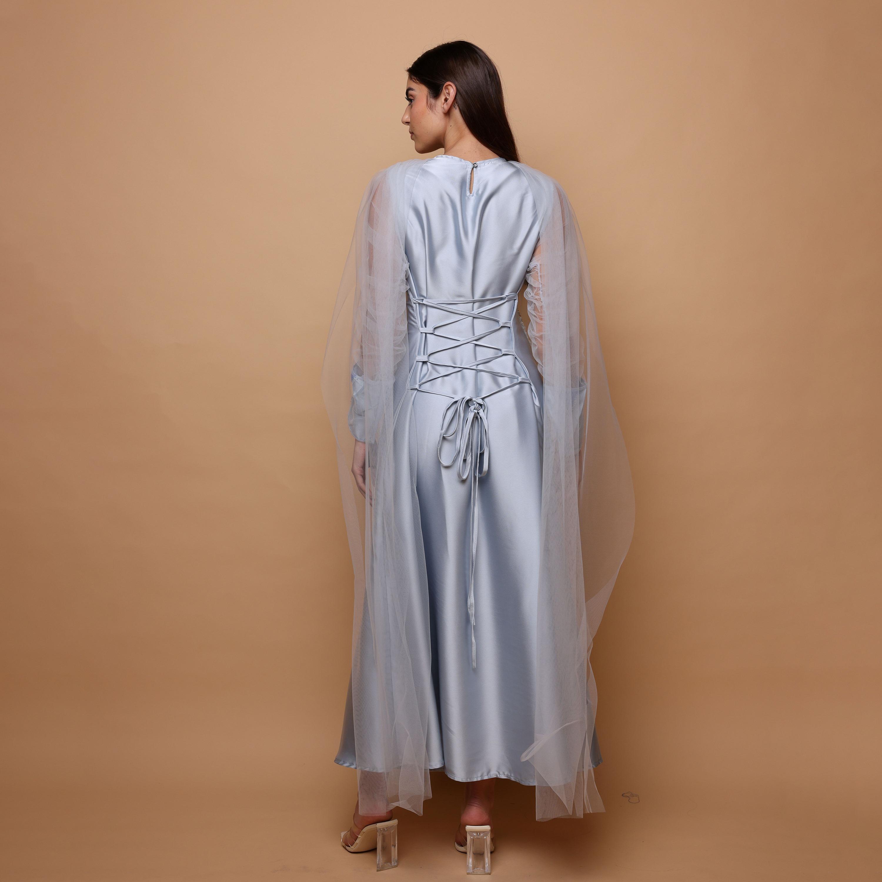 IKKXA Sequined & Beaded Ruched Sleeves Women's Evening Jalabiya with Mesh Overlay-women-arabicclothing-jalabiyas-image-5