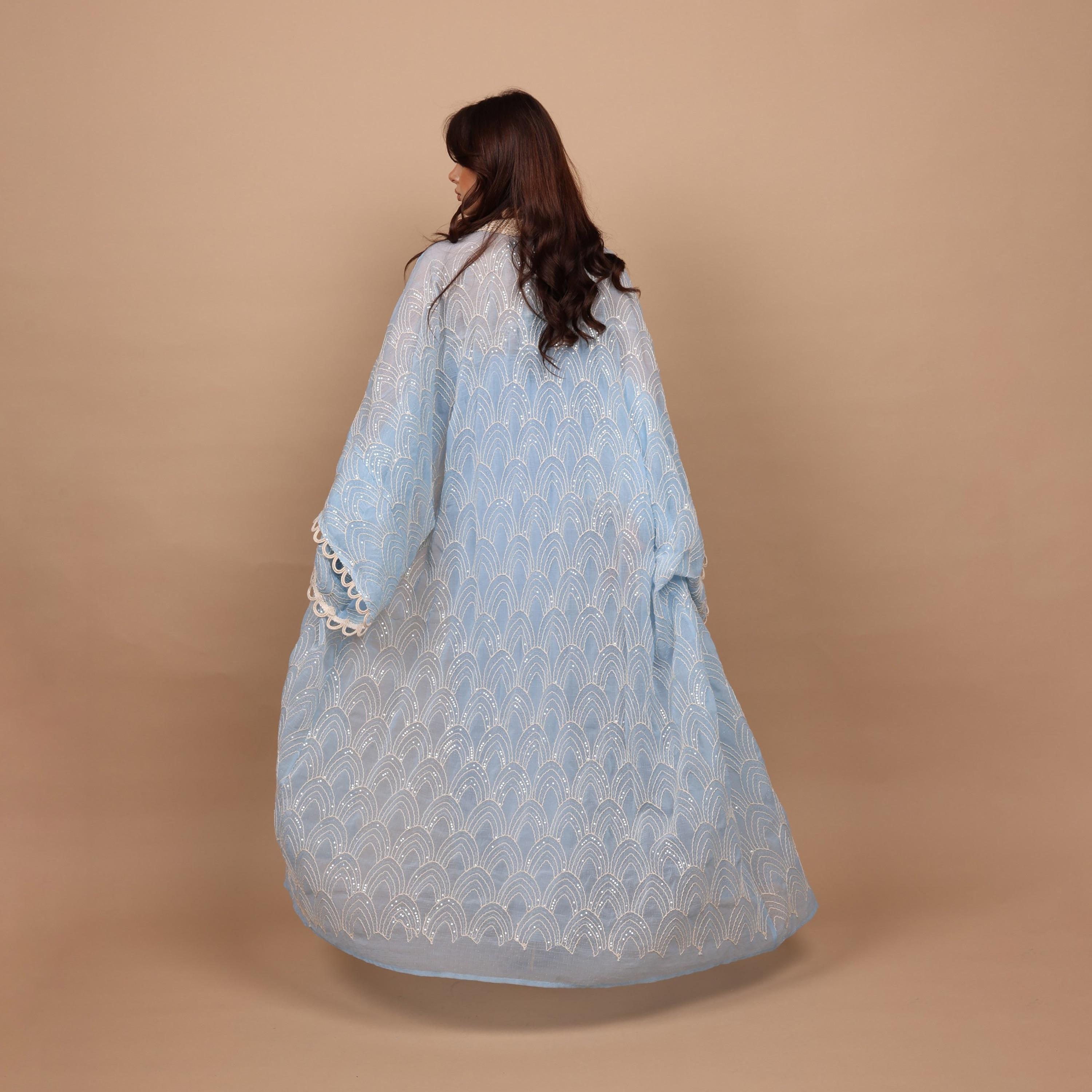IKKXA Embroidered & Sequined Halter Neck Kimono Sleeves Women's Evening Kaftan Style Jalabiya with Inner Dress-women-clothing-dresses-image-4