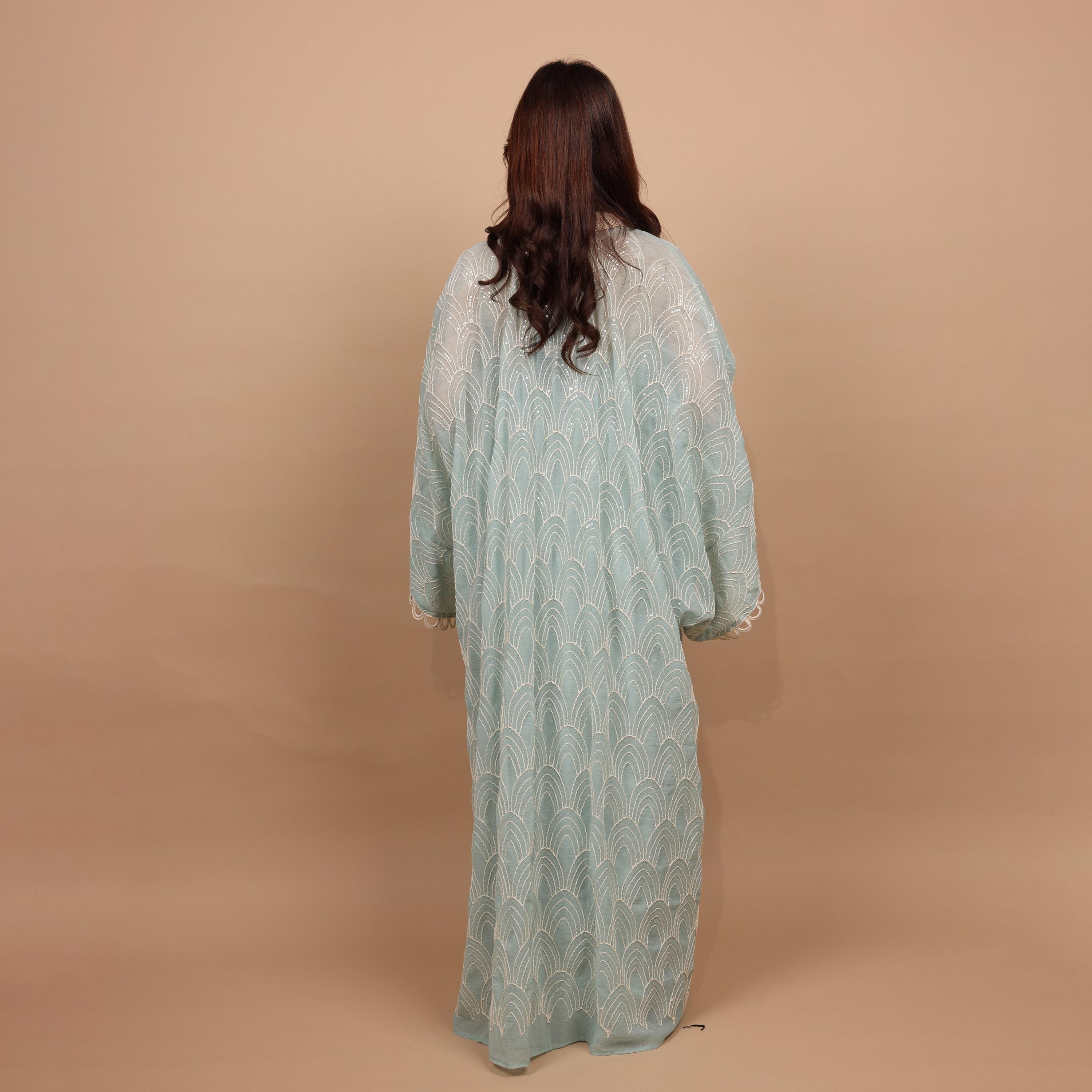 IKKXA Embroidered & Sequined Halter Neck Kimono Sleeves Women's Evening Kaftan Style Jalabiya with Inner Dress-women-clothing-dresses-image-4