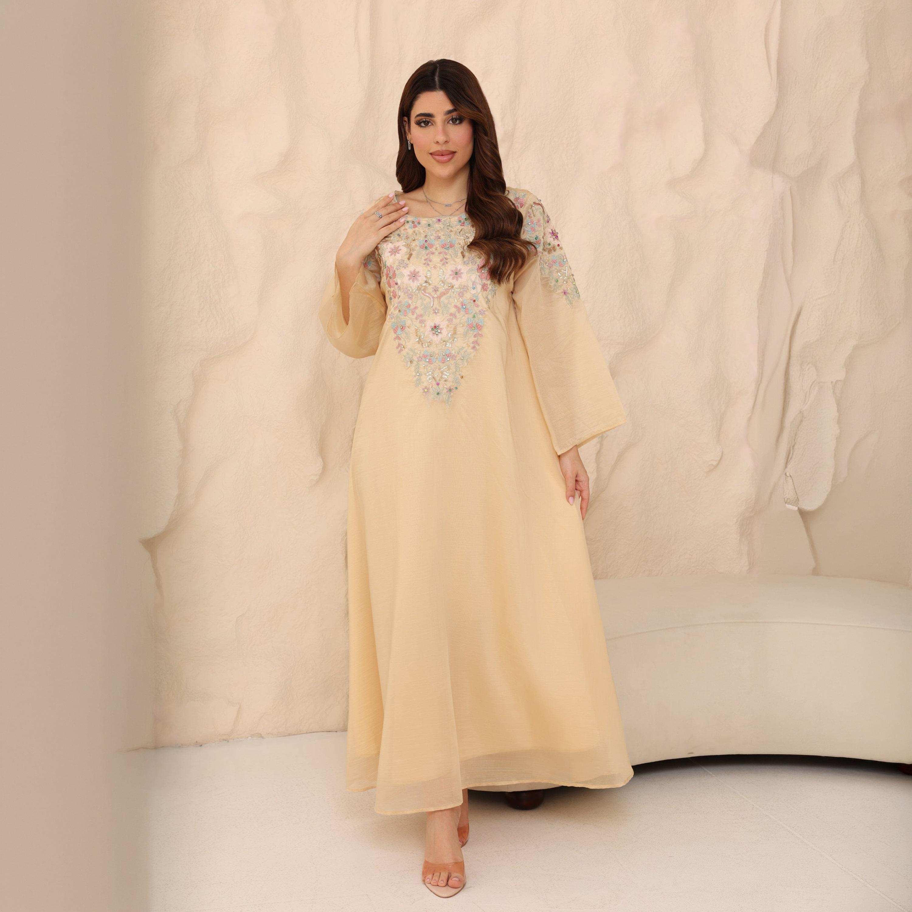 IKKXA Flared Sleeves Embroidered and Sequined Women's Jalabiya-women-arabicclothing-jalabiyas-image-10