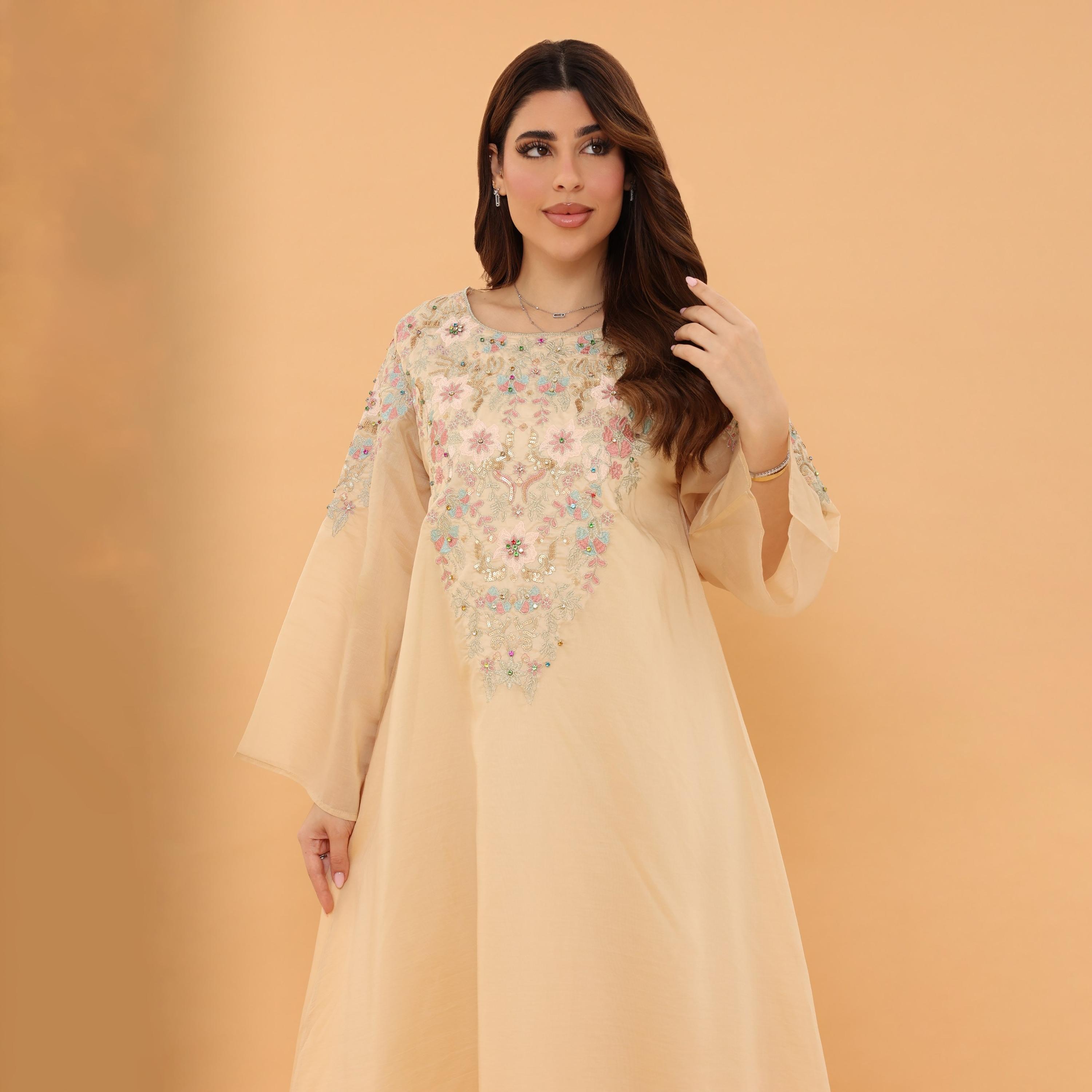 IKKXA Flared Sleeves Embroidered and Sequined Women's Jalabiya-women-arabicclothing-jalabiyas-image-11