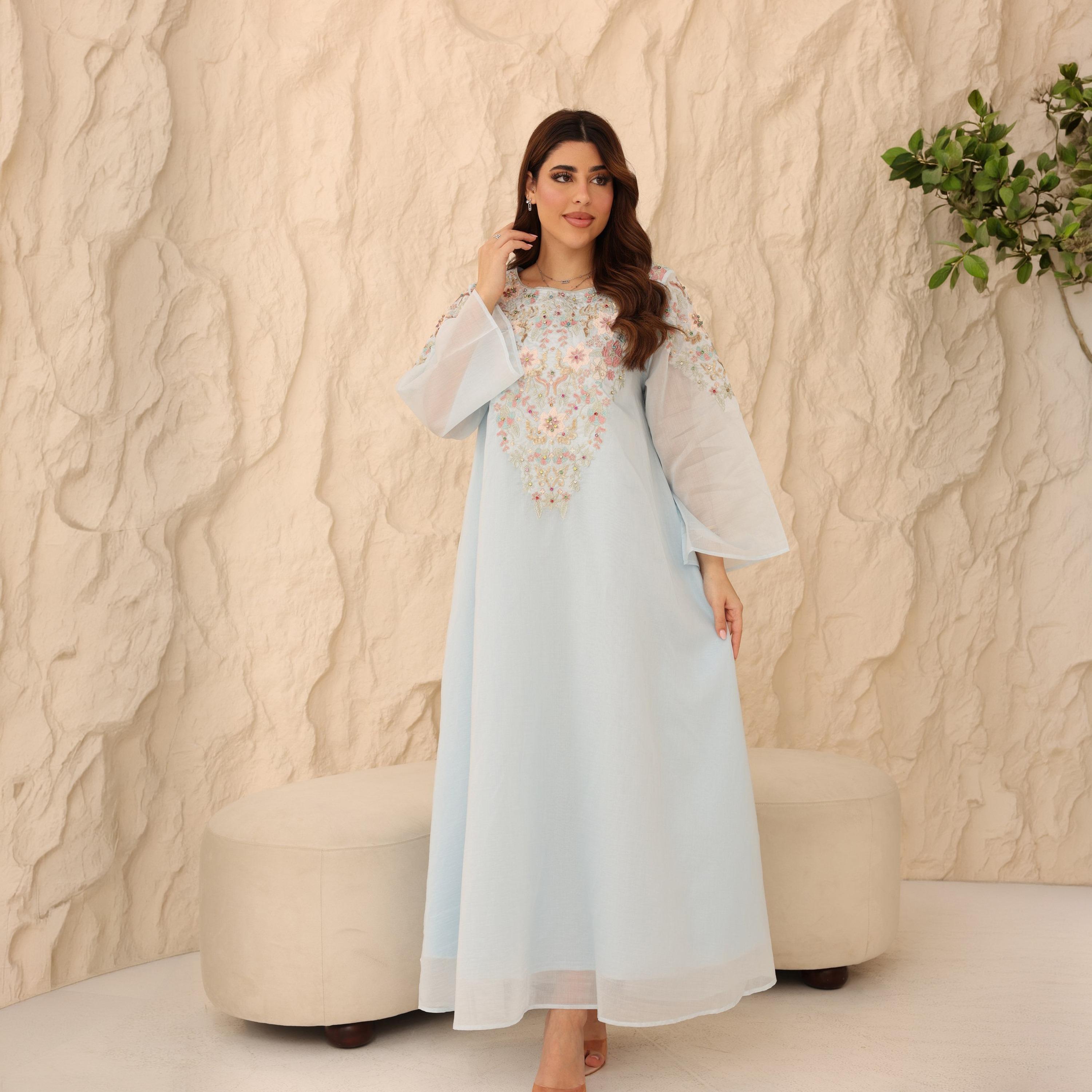 IKKXA Flared Sleeves Embroidered and Sequined Women's Jalabiya-women-arabicclothing-jalabiyas-image-6