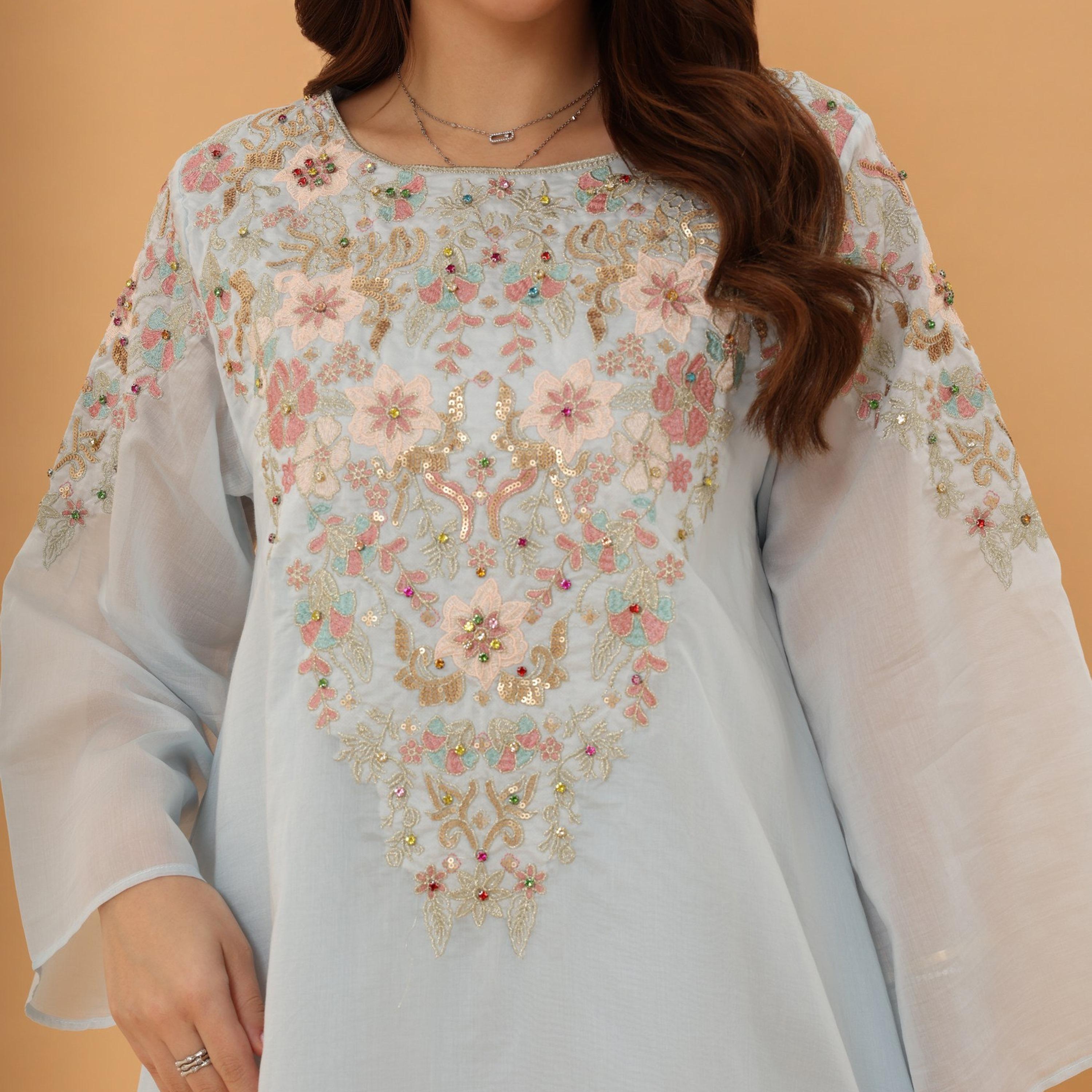 IKKXA Flared Sleeves Embroidered and Sequined Women's Jalabiya-women-arabicclothing-jalabiyas-image-7