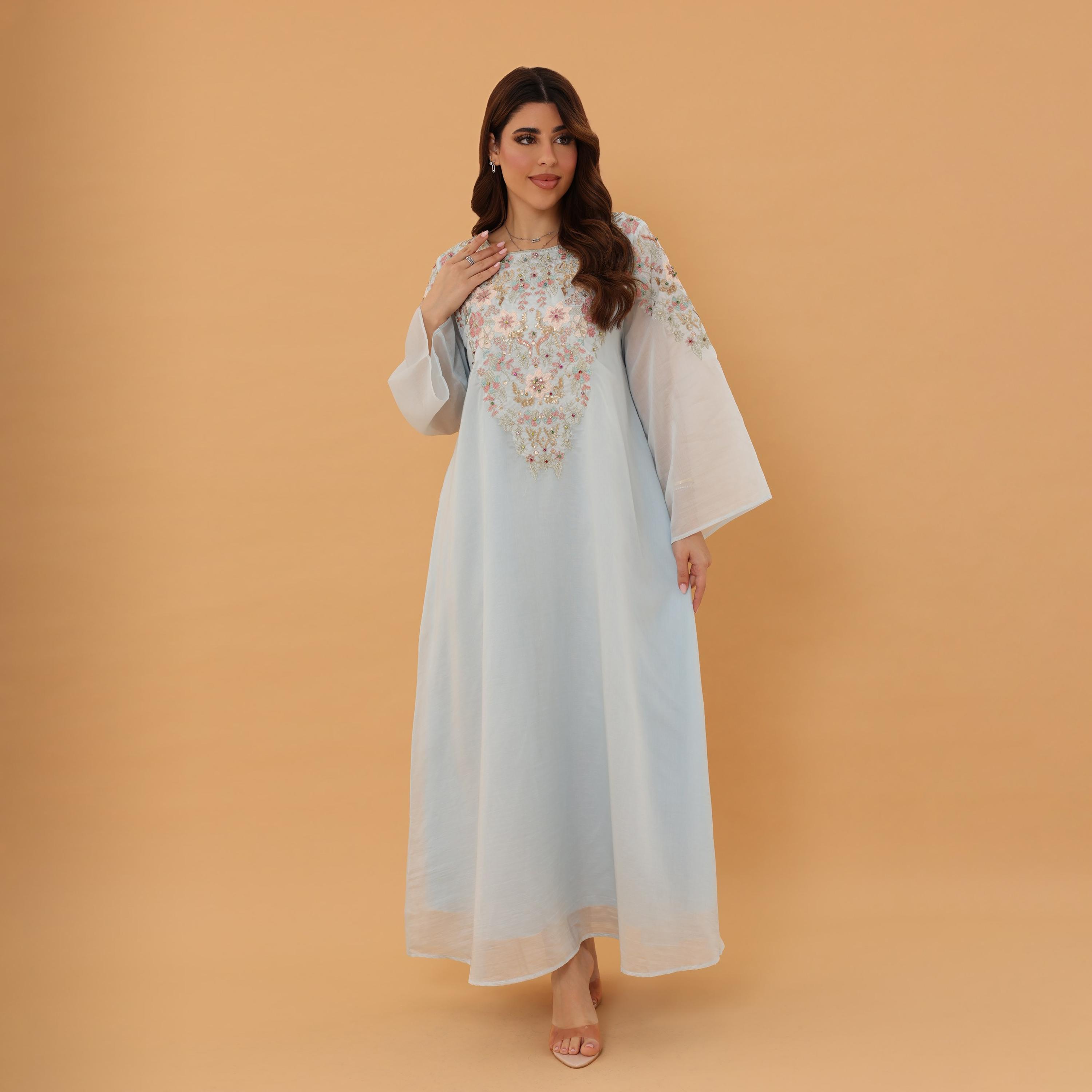 IKKXA Flared Sleeves Embroidered and Sequined Women's Jalabiya-women-arabicclothing-jalabiyas-image-8