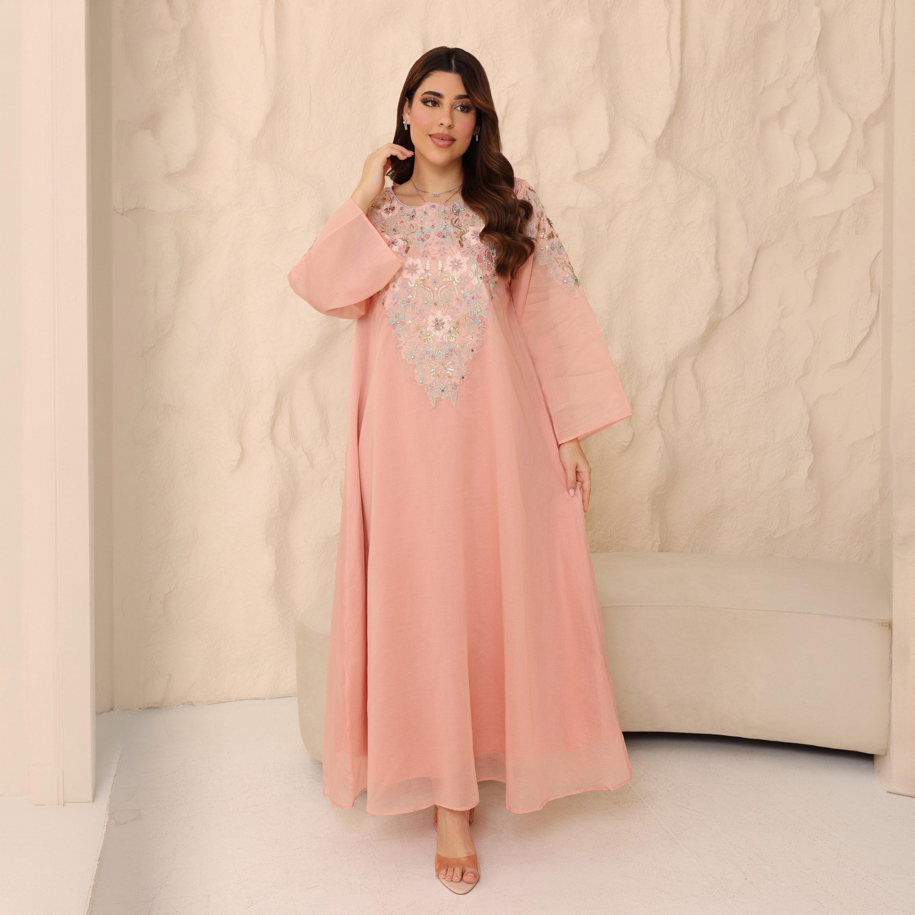 IKKXA Flared Sleeves Embroidered and Sequined Women's Jalabiya-women-arabicclothing-jalabiyas-image-1