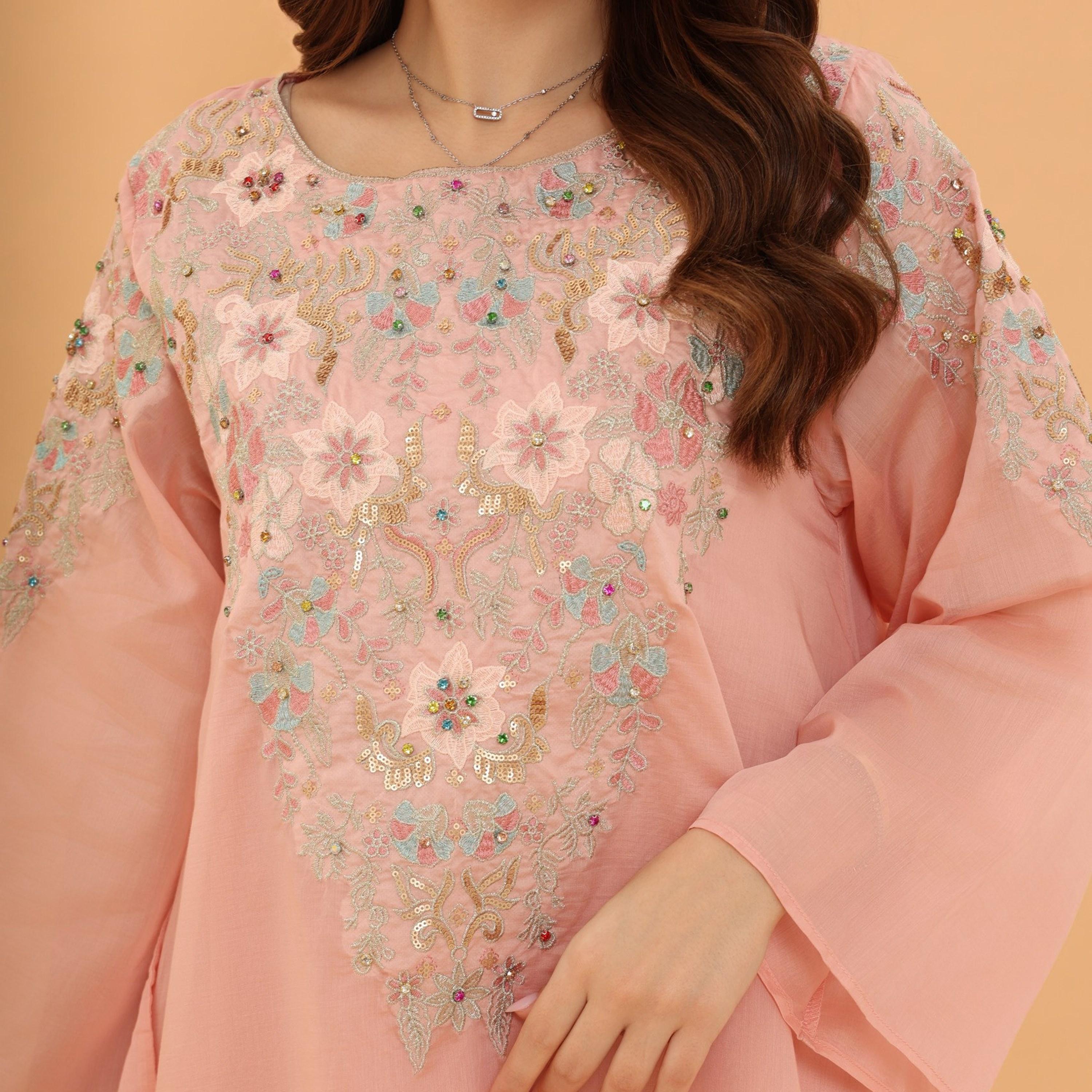 IKKXA Flared Sleeves Embroidered and Sequined Women's Jalabiya-women-arabicclothing-jalabiyas-image-2