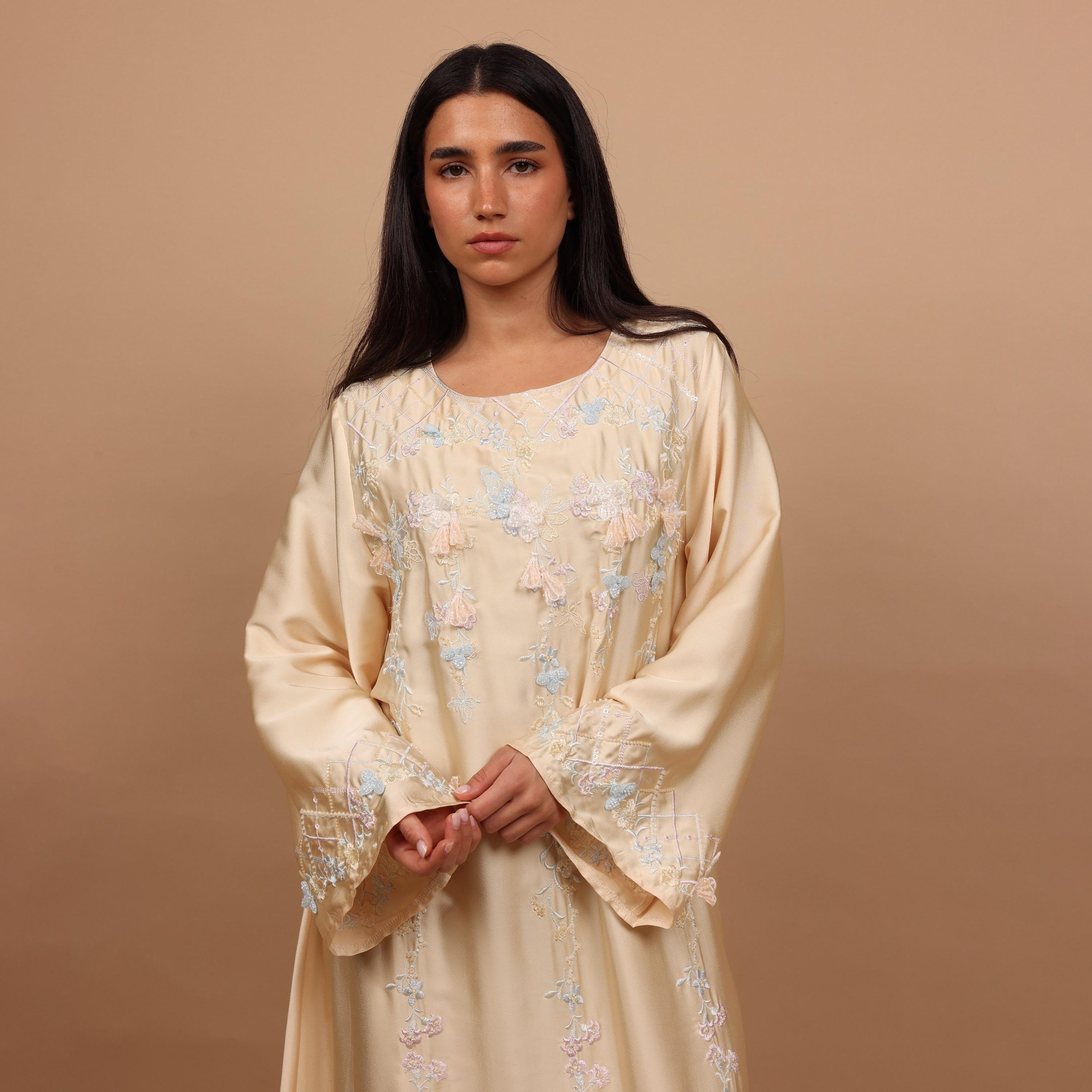 IKKXA Floral Embroidered Flared Sleeves Women's Evening Jalabiya-women-arabicclothing-jalabiyas-image-2
