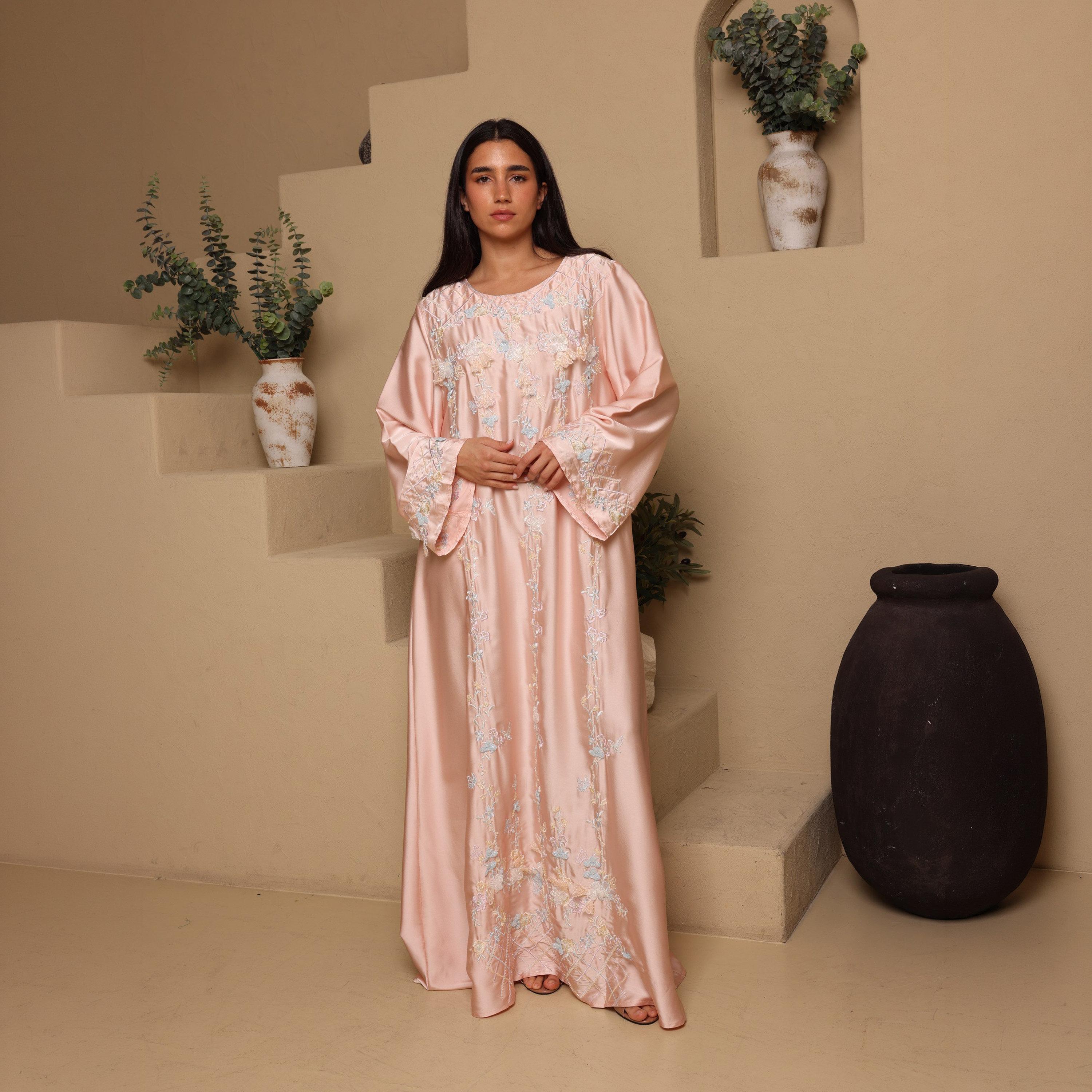 IKKXA Floral Embroidered Flared Sleeves Women's Evening Jalabiya-women-arabicclothing-jalabiyas-image-1