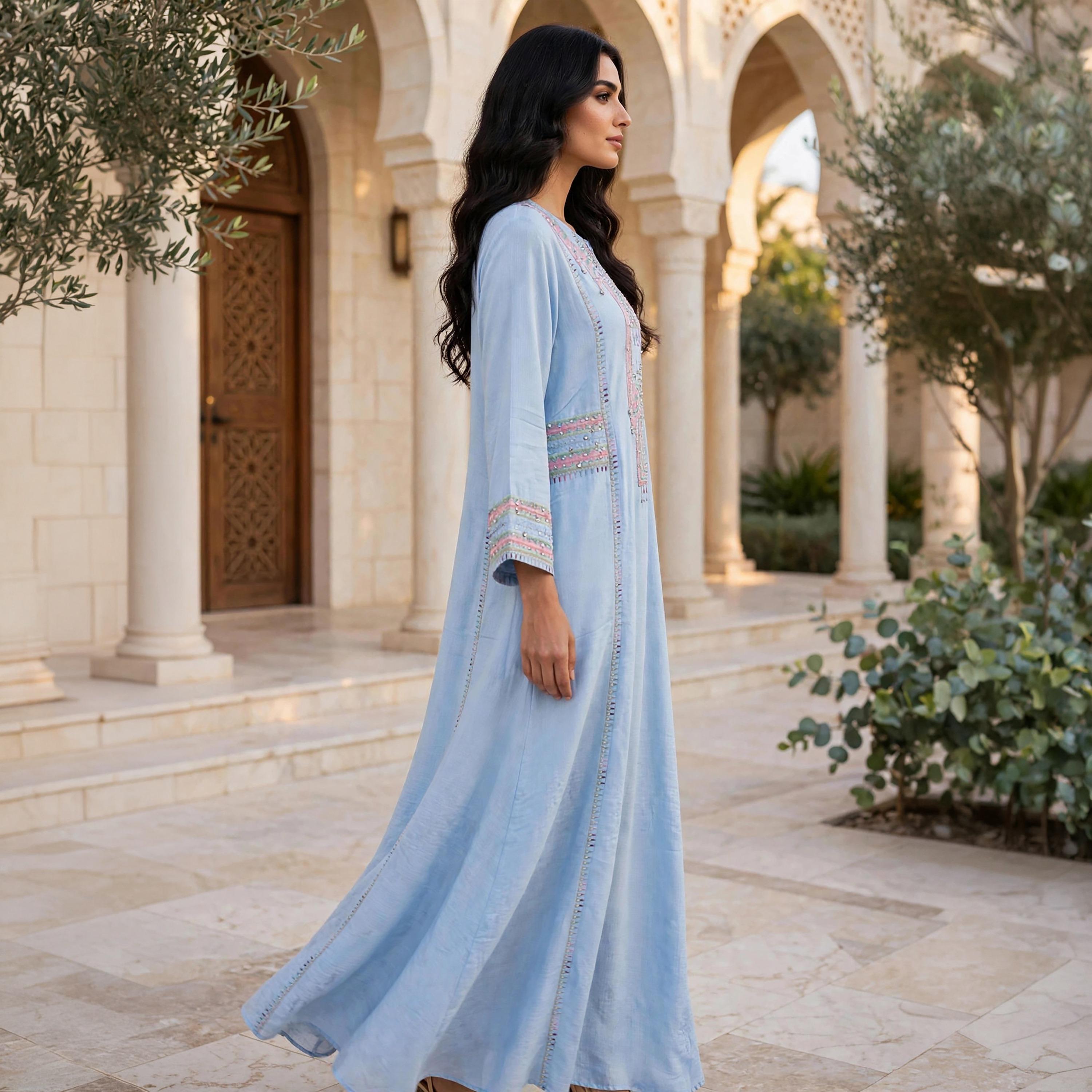 جلابية حريمي مكسي بياقة مفتوحة مع تطريز على الصدر من إككسا-women-arabicclothing-jalabiyas-image-7