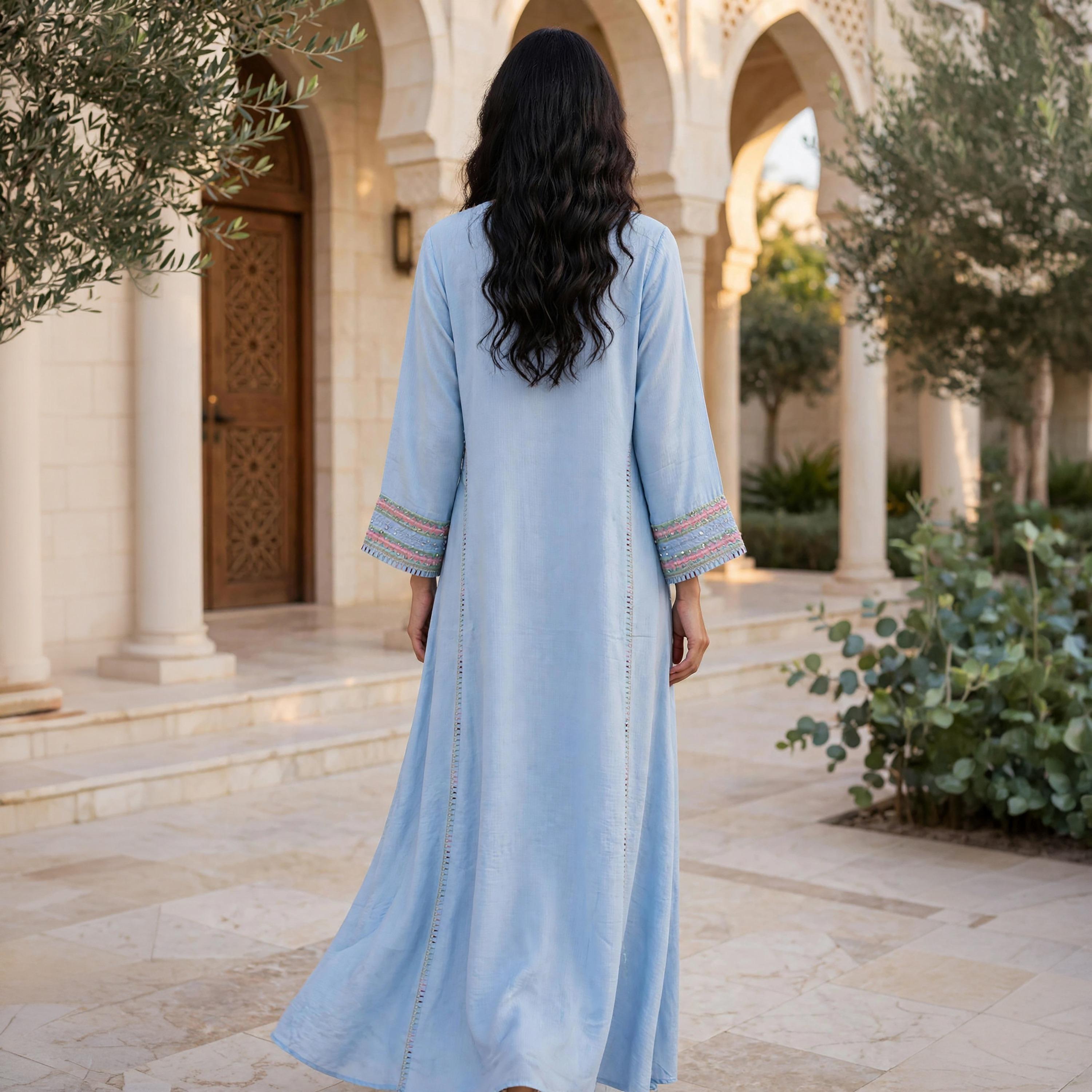 جلابية حريمي مكسي بياقة مفتوحة مع تطريز على الصدر من إككسا-women-arabicclothing-jalabiyas-image-8