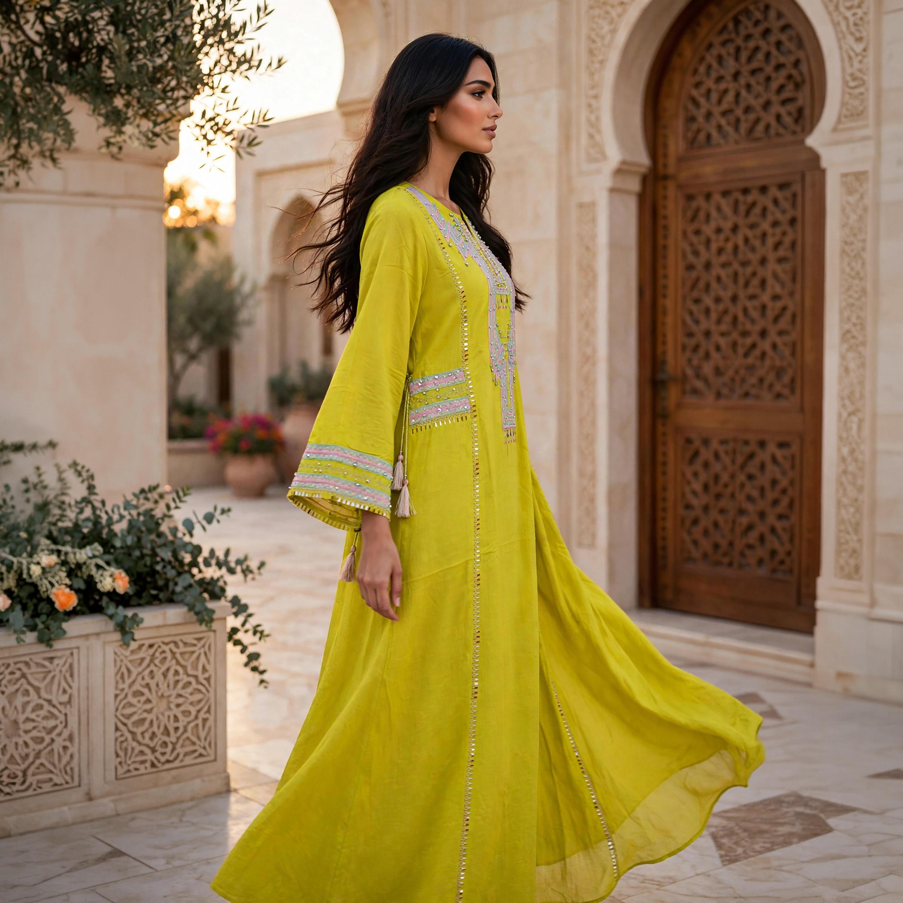 IKKXA Embroidered Yoke Notch Neck Women's Maxi Jalabiya-women-arabicclothing-jalabiyas-image-3
