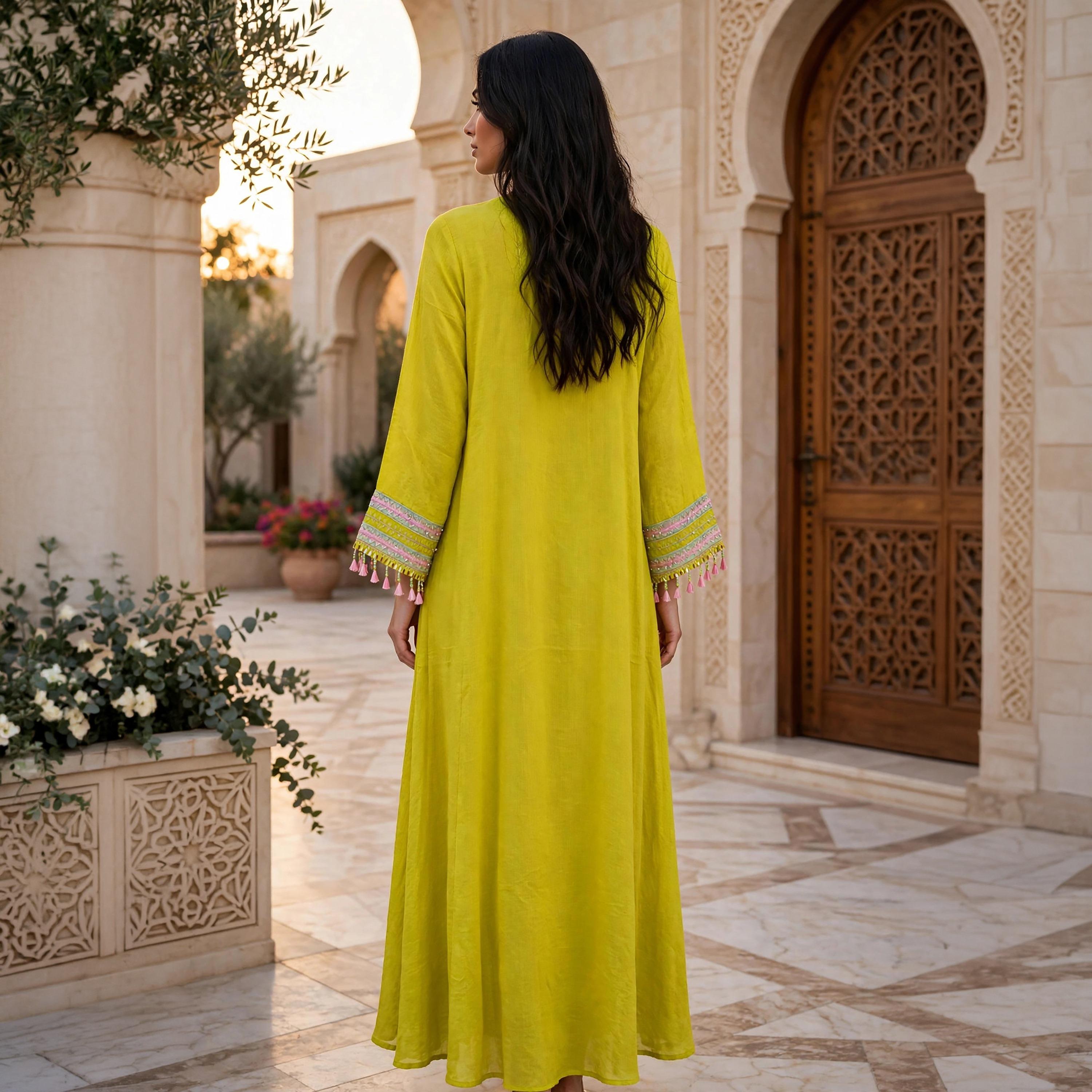 IKKXA Embroidered Yoke Notch Neck Women's Maxi Jalabiya-women-arabicclothing-jalabiyas-image-4