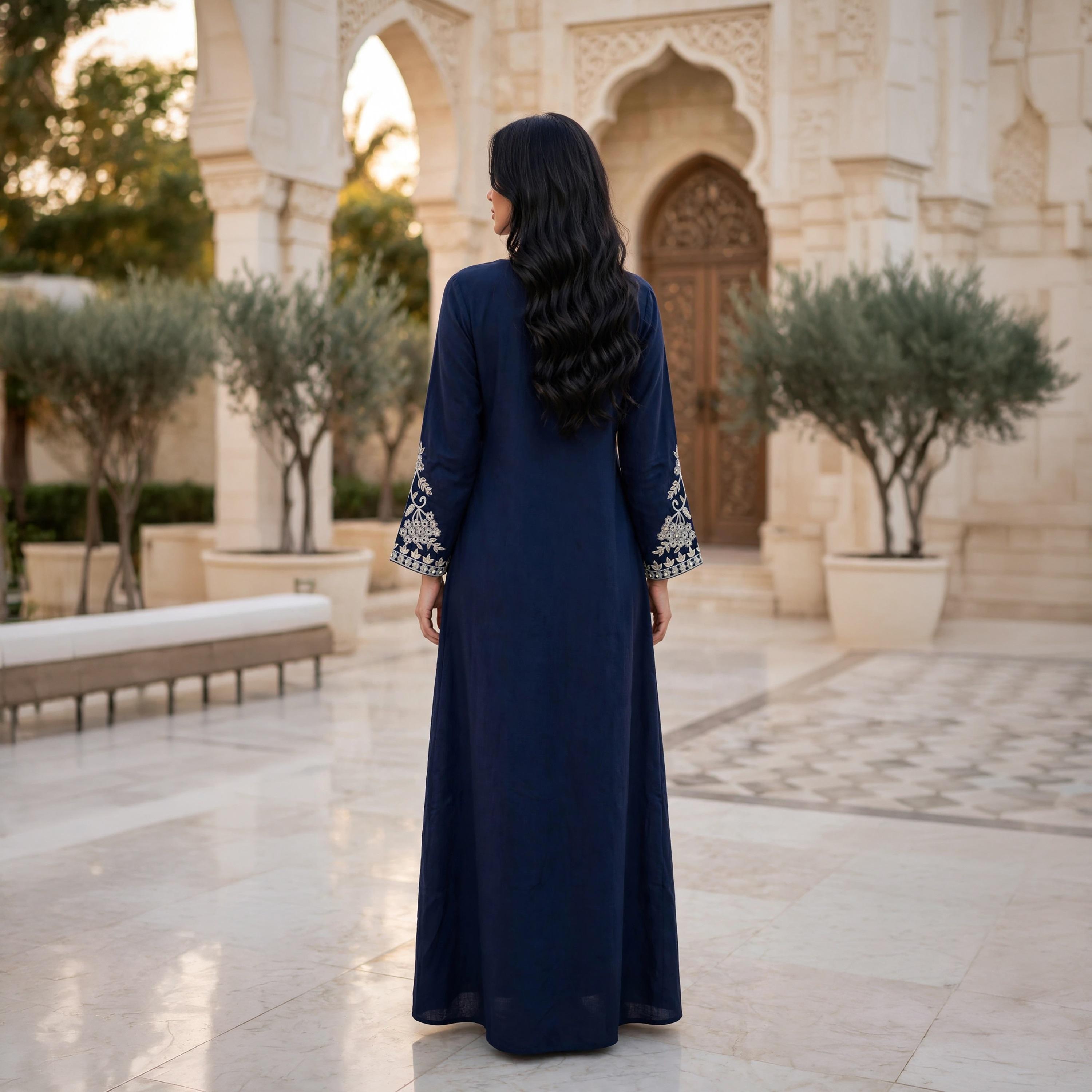 IKKXA Vine Embroidered Yoke Women's Flared Jalabiya-women-arabicclothing-jalabiyas-image-4