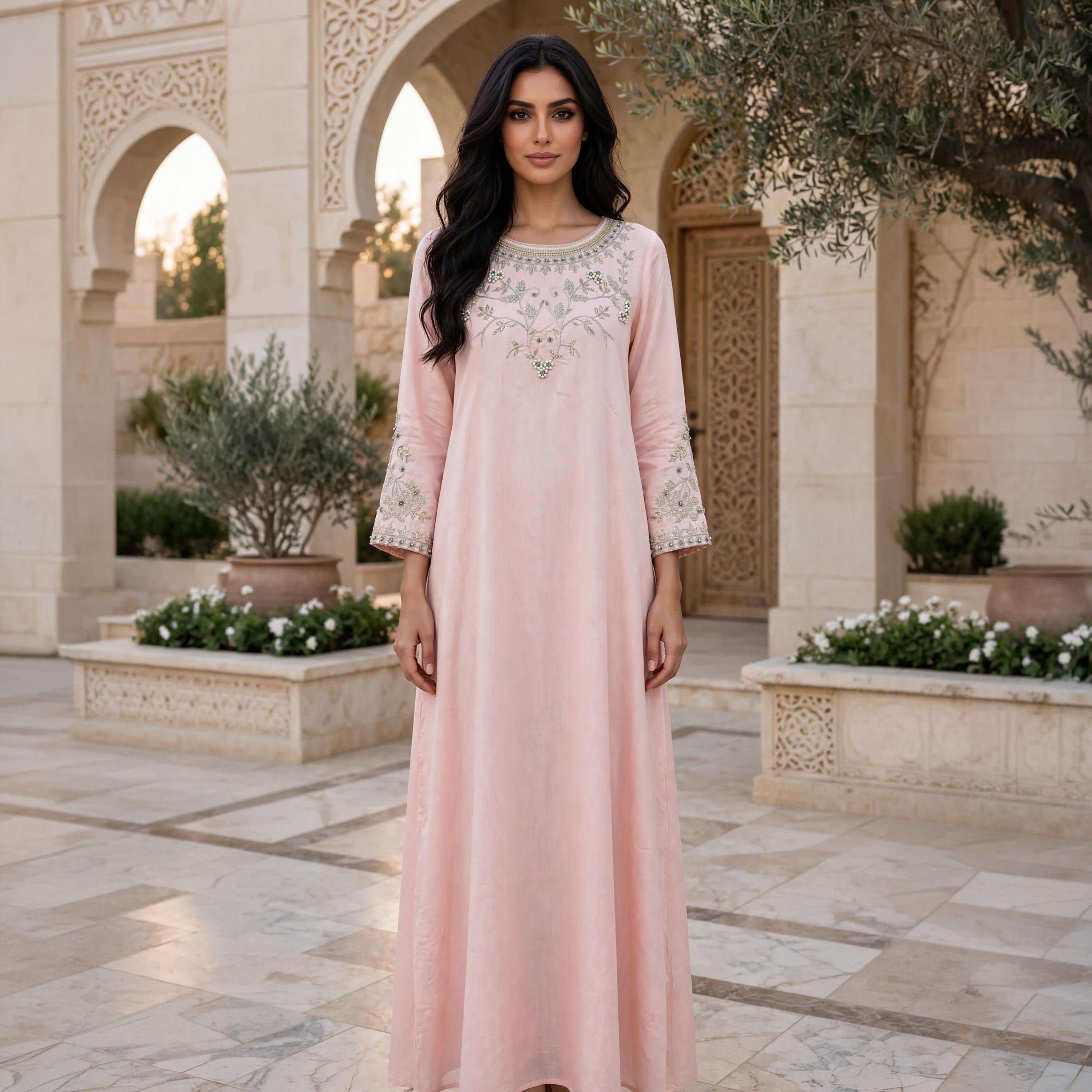 IKKXA Vine Embroidered Yoke Women's Flared Jalabiya-women-arabicclothing-jalabiyas-image-1