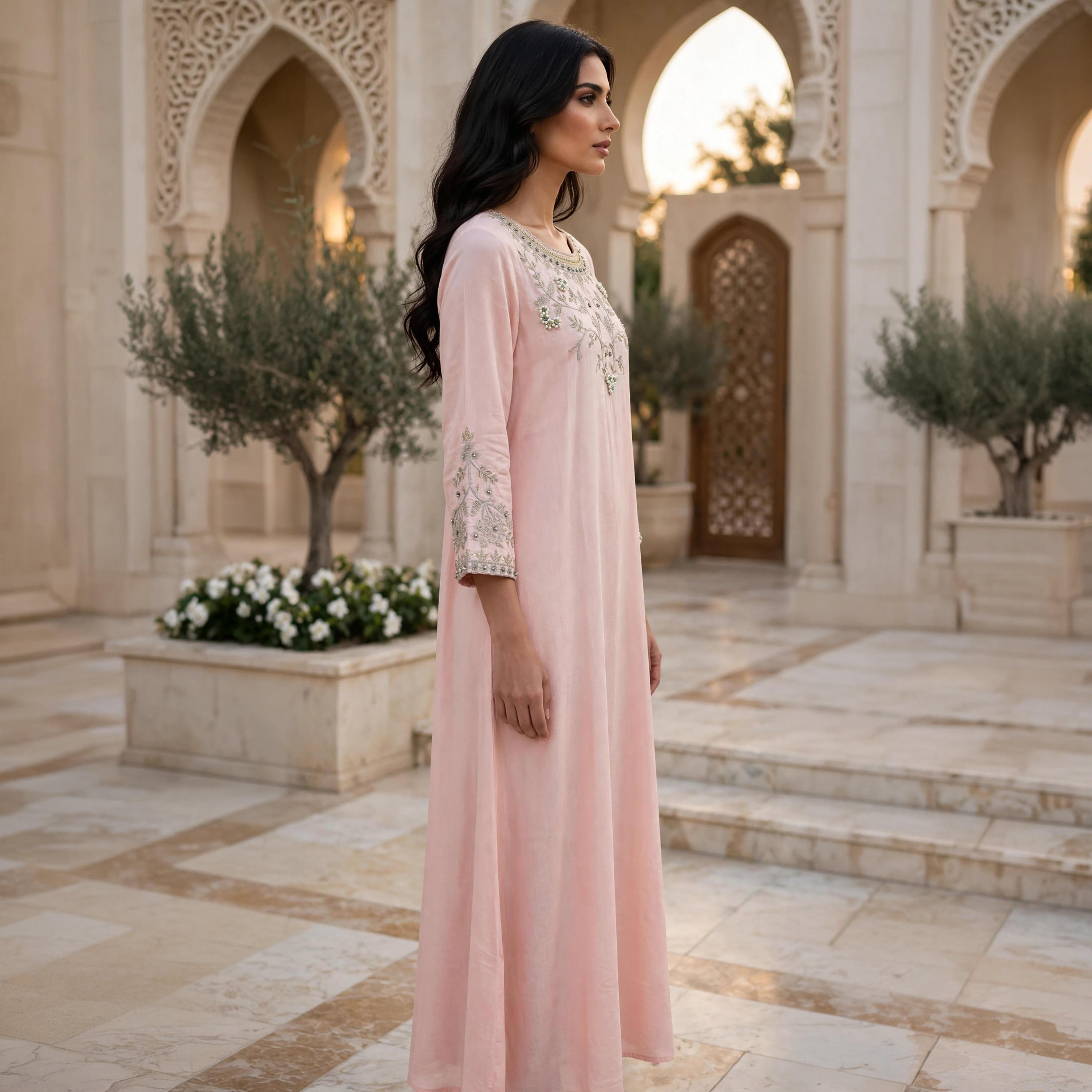 IKKXA Vine Embroidered Yoke Women's Flared Jalabiya-women-arabicclothing-jalabiyas-image-3