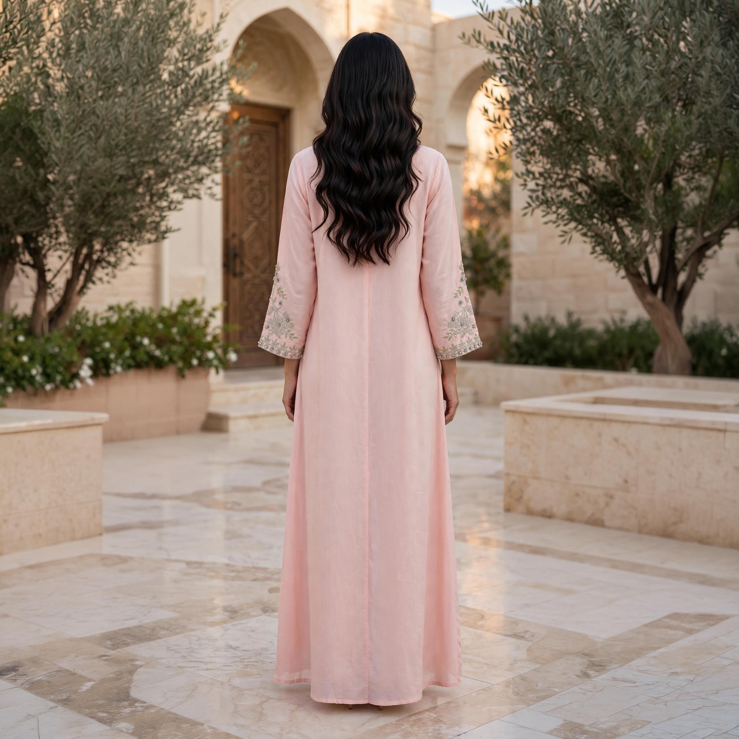 IKKXA Vine Embroidered Yoke Women's Flared Jalabiya-women-arabicclothing-jalabiyas-image-4