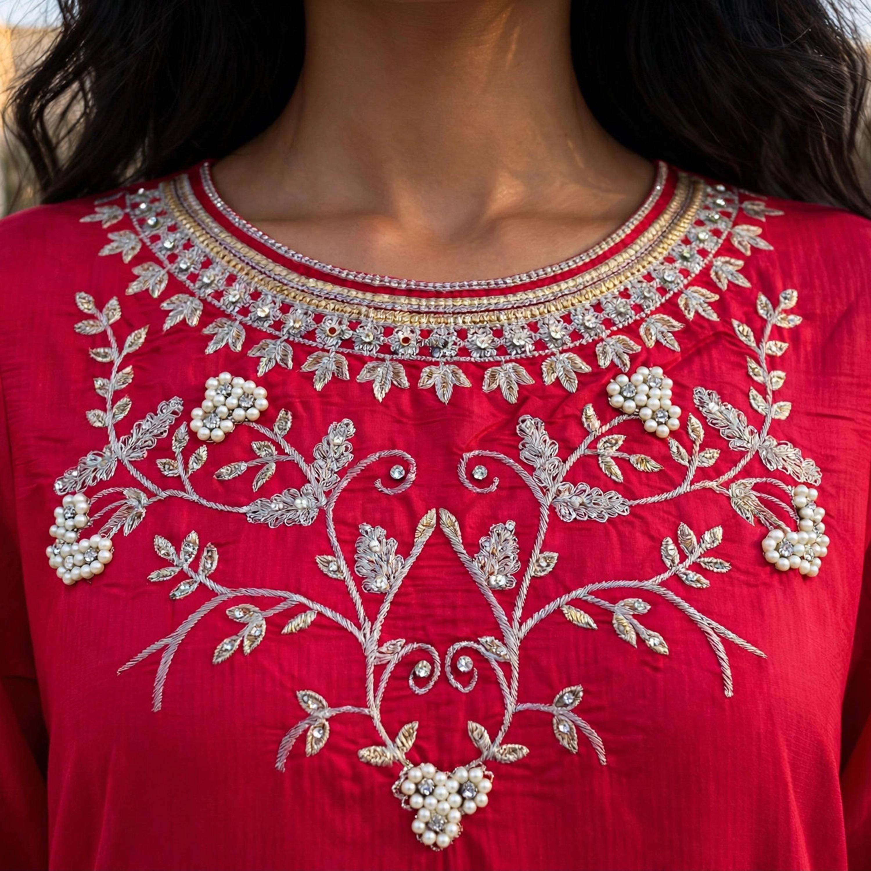 IKKXA Vine Embroidered Yoke Women's Flared Jalabiya-women-arabicclothing-jalabiyas-image-2
