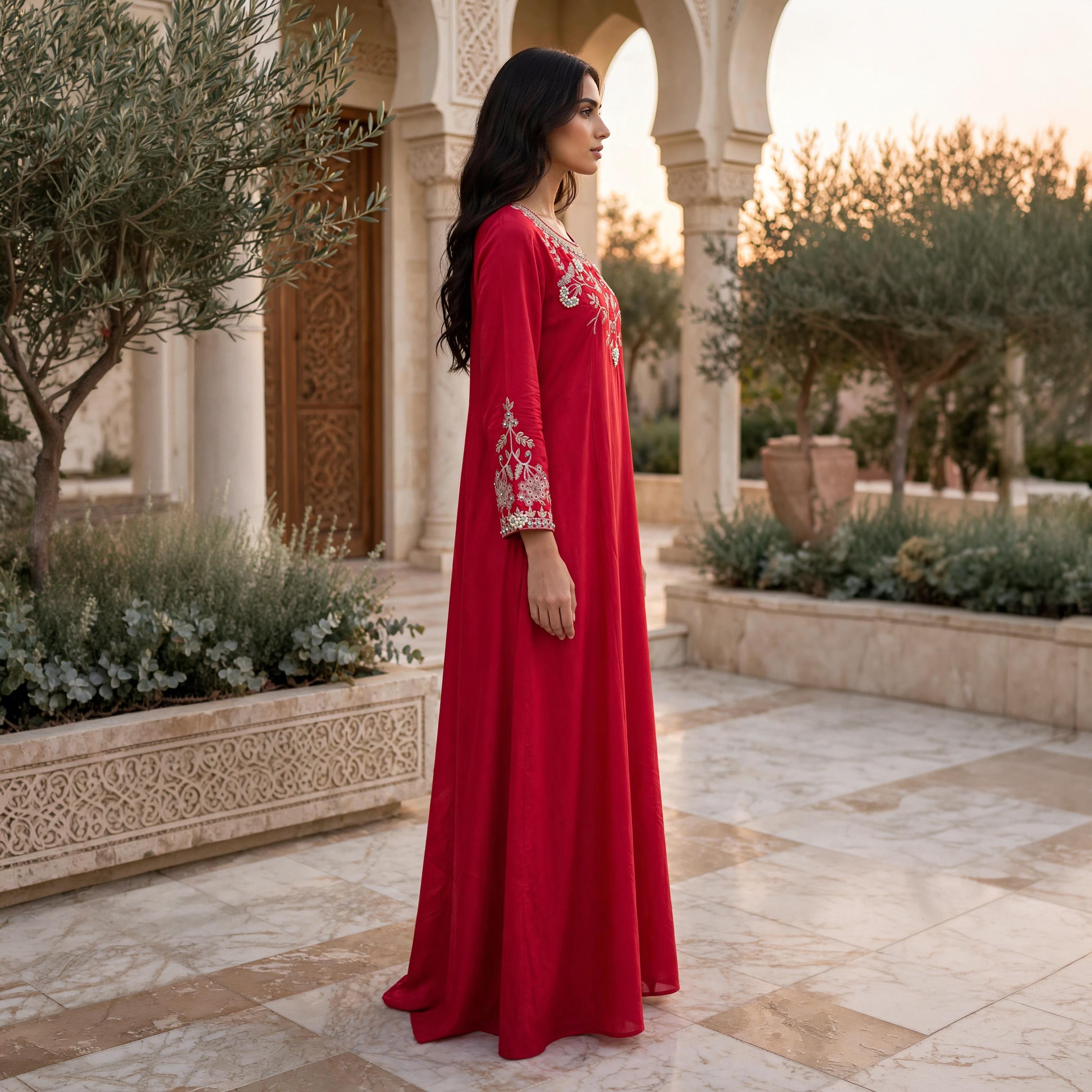 جلابية حريمي واسعة مع تطريز أغصان على الصدر من إككسا-women-arabicclothing-jalabiyas-image-11
