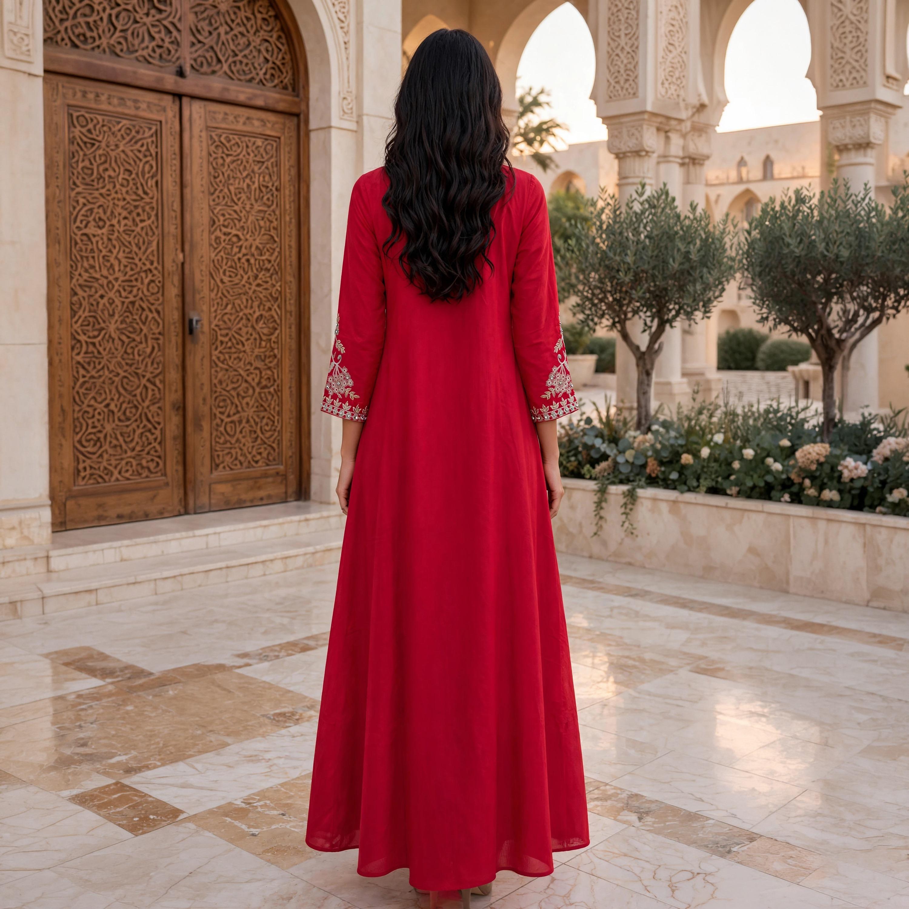 IKKXA Vine Embroidered Yoke Women's Flared Jalabiya-women-arabicclothing-jalabiyas-image-4
