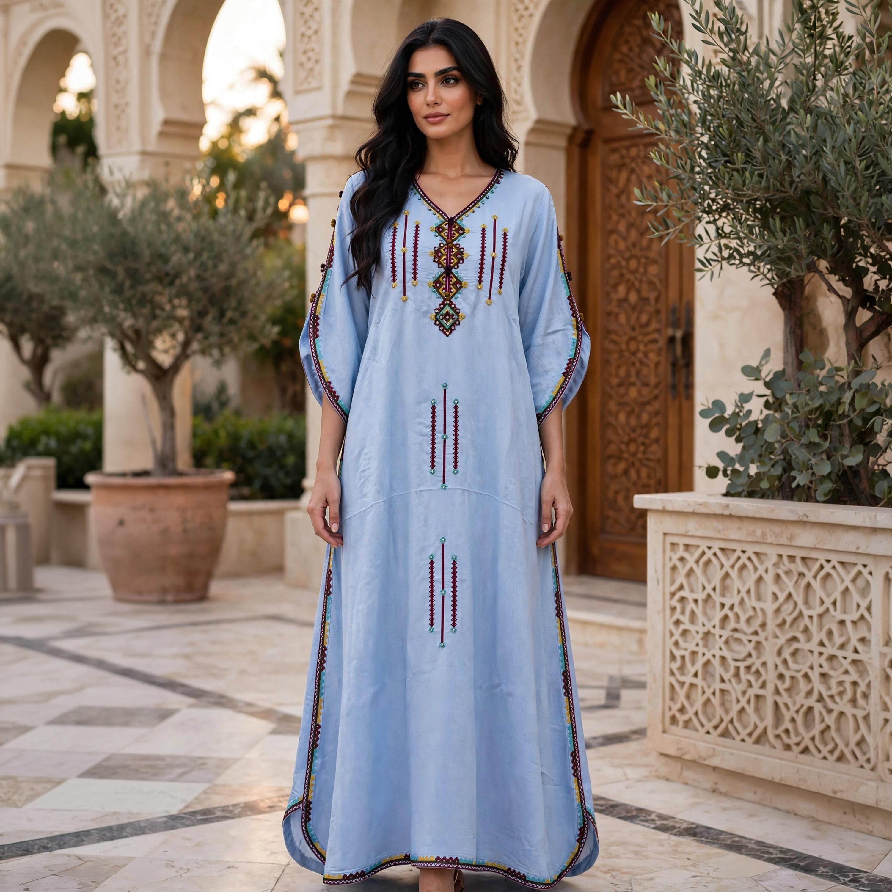 IKKXA Geometric Embroidered Women's Kaftan Jalabiya-women-arabicclothing-jalabiyas-image-1